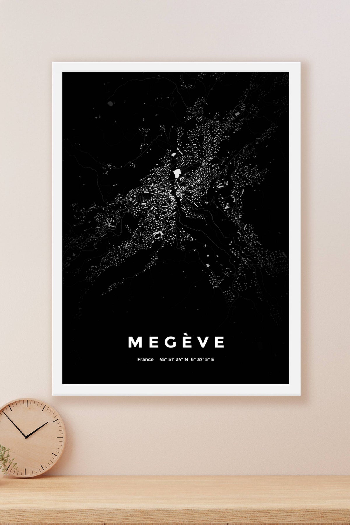 Carte de Megève nuit - Affiche personnalisée