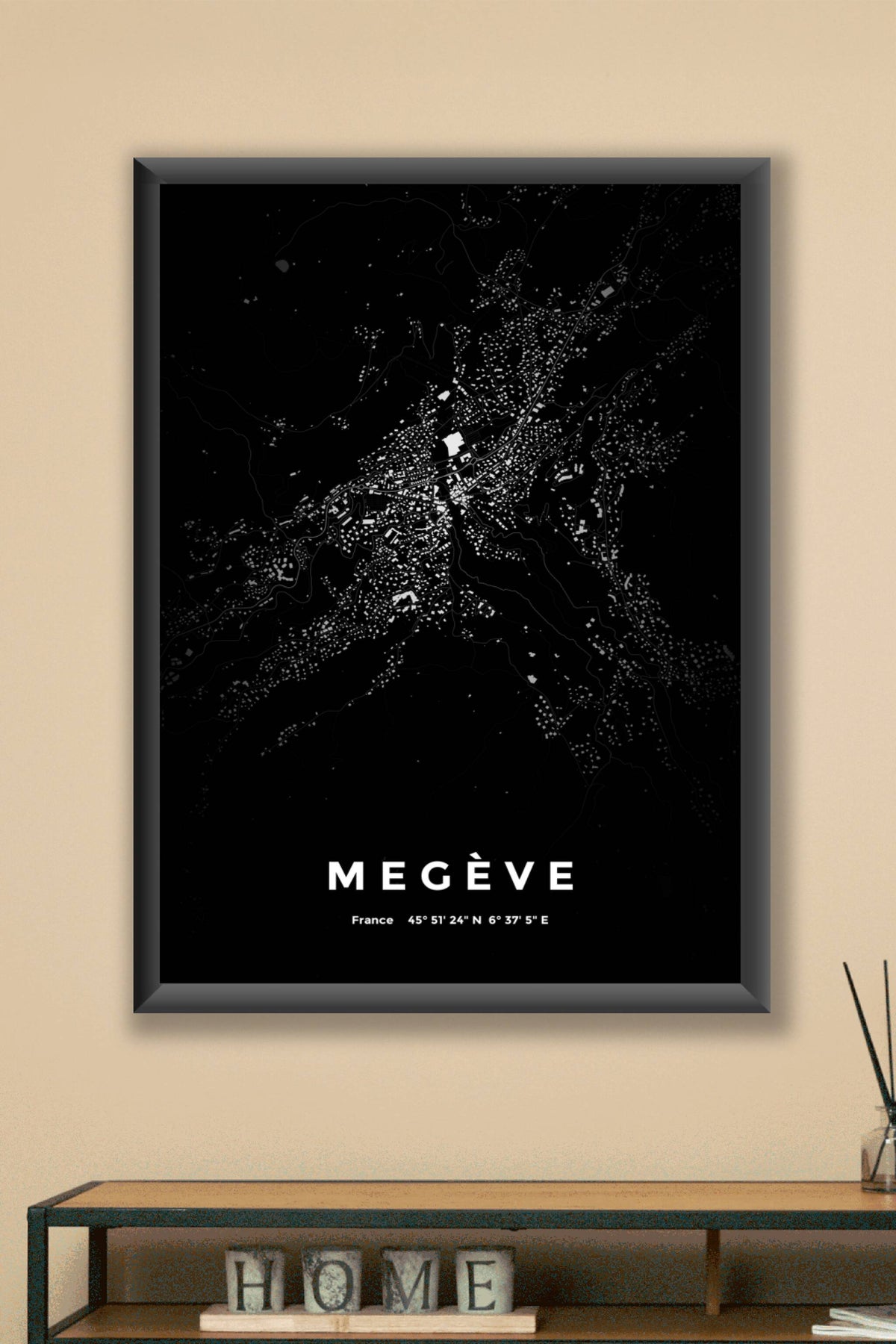 Carte de Megève nuit - Affiche personnalisée