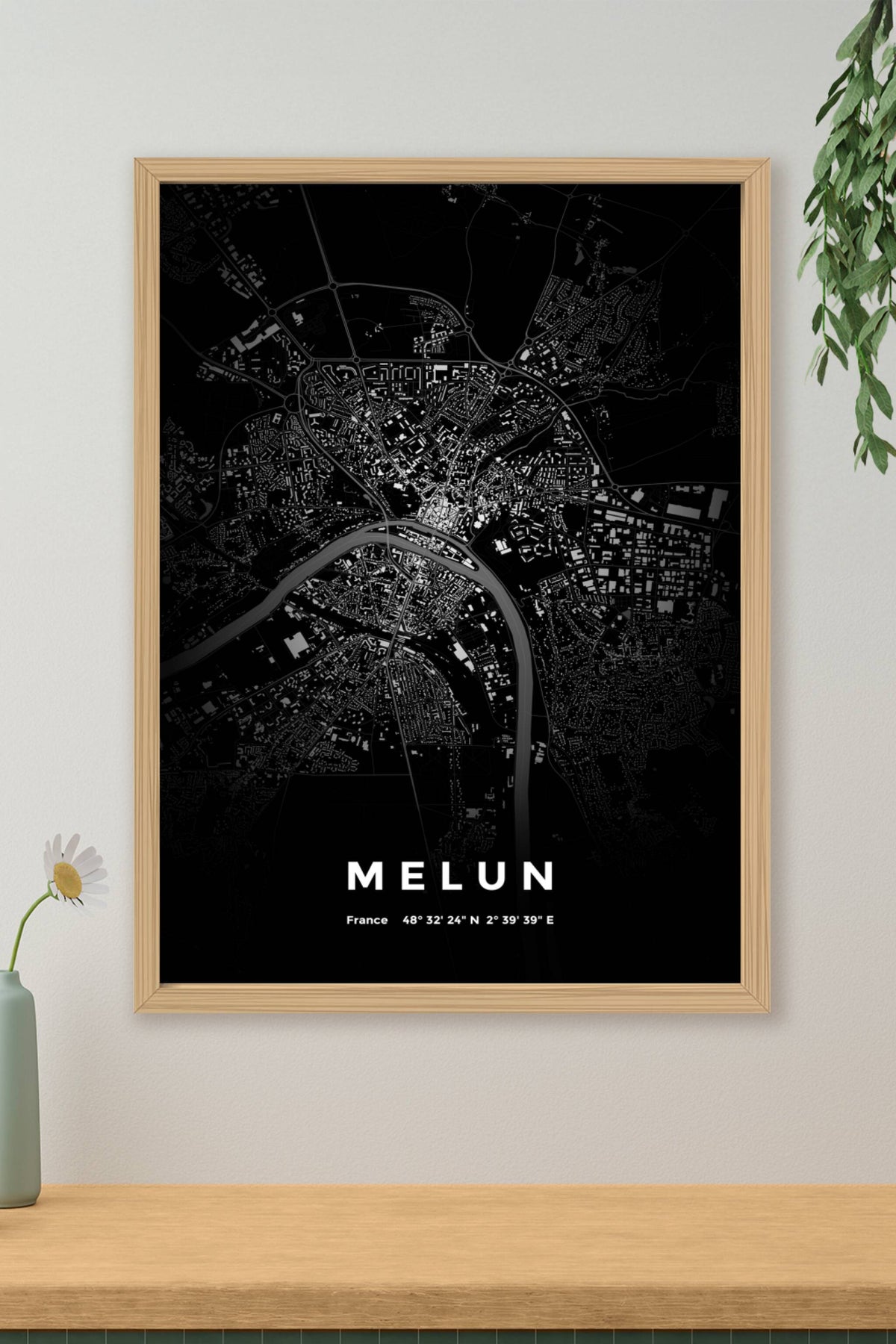 Carte de Melun nuit - Affiche personnalisée