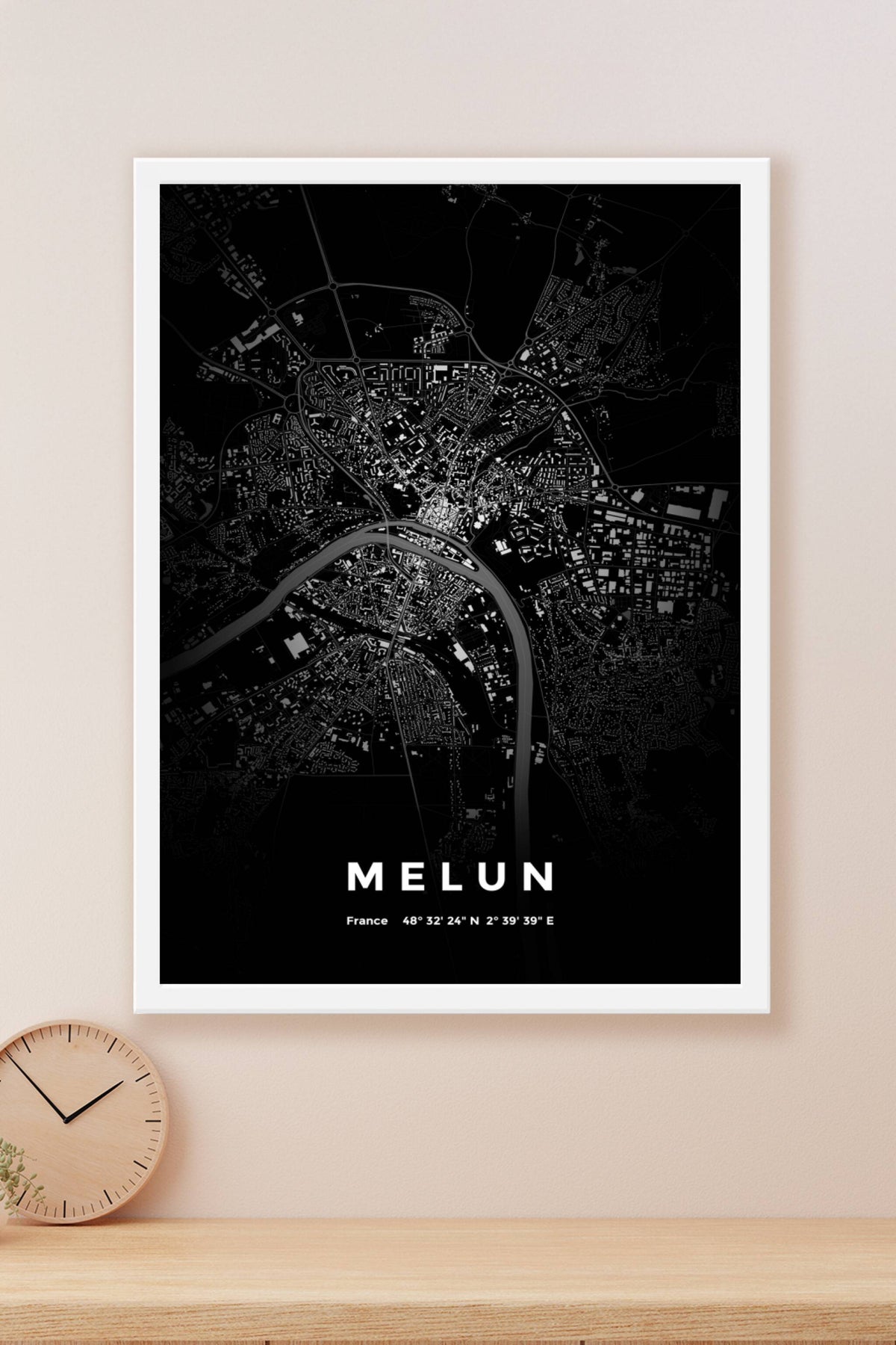Carte de Melun nuit - Affiche personnalisée