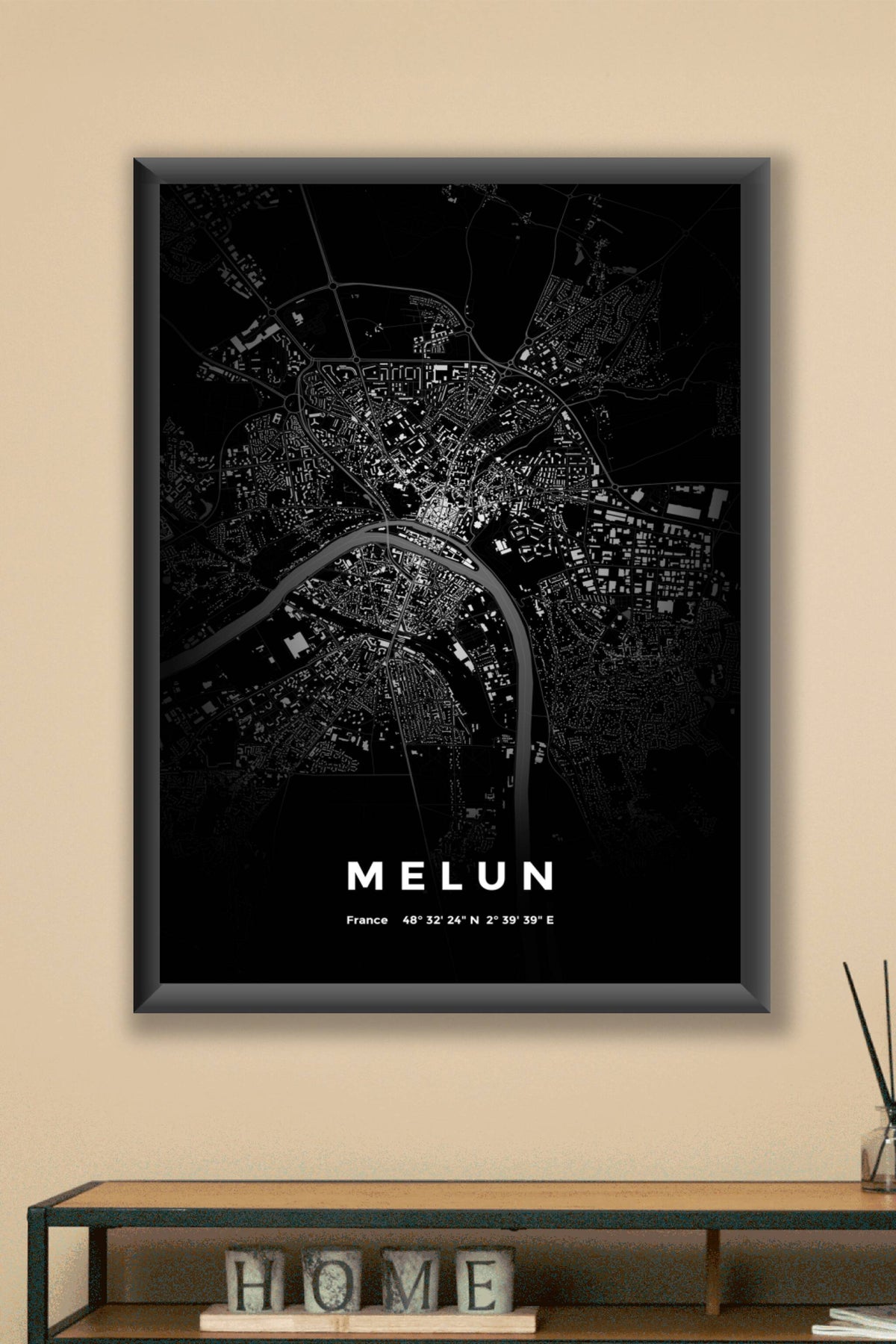Carte de Melun nuit - Affiche personnalisée