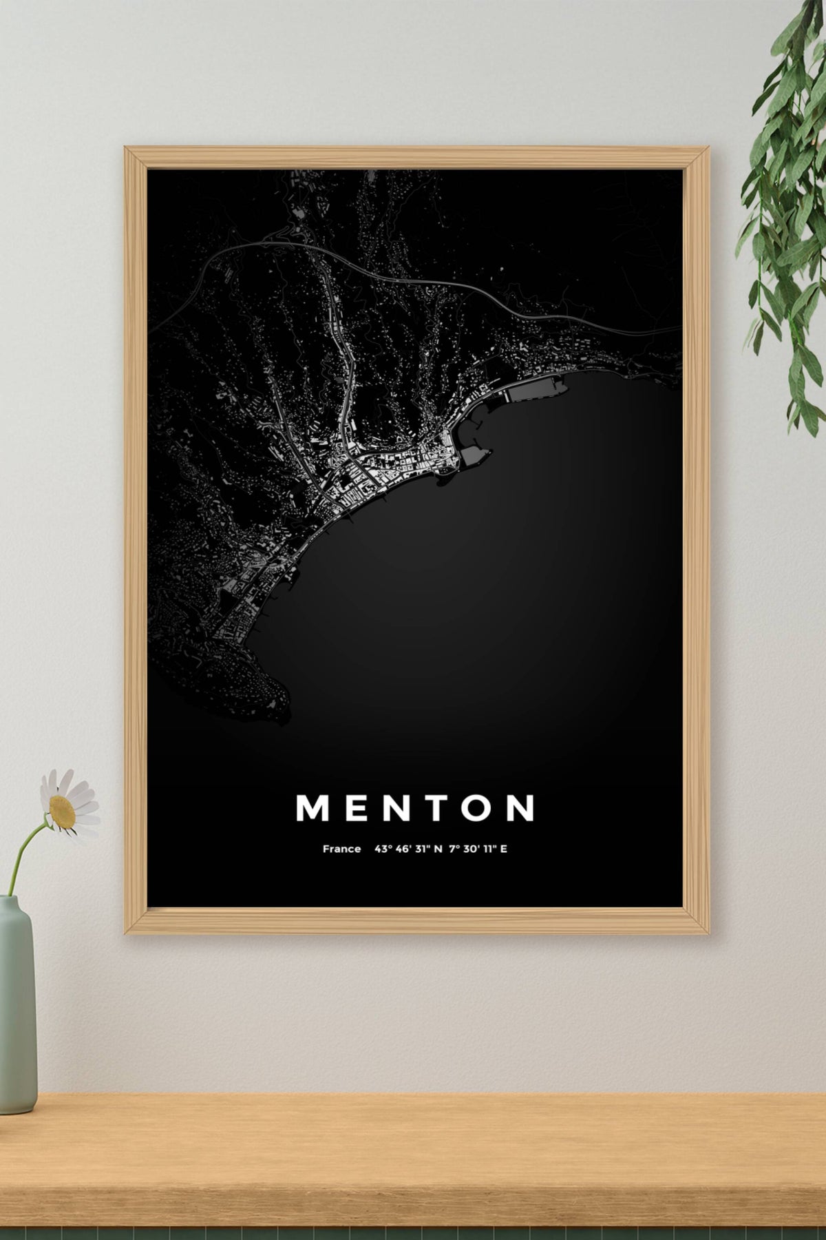 Carte de Menton nuit - Affiche personnalisée