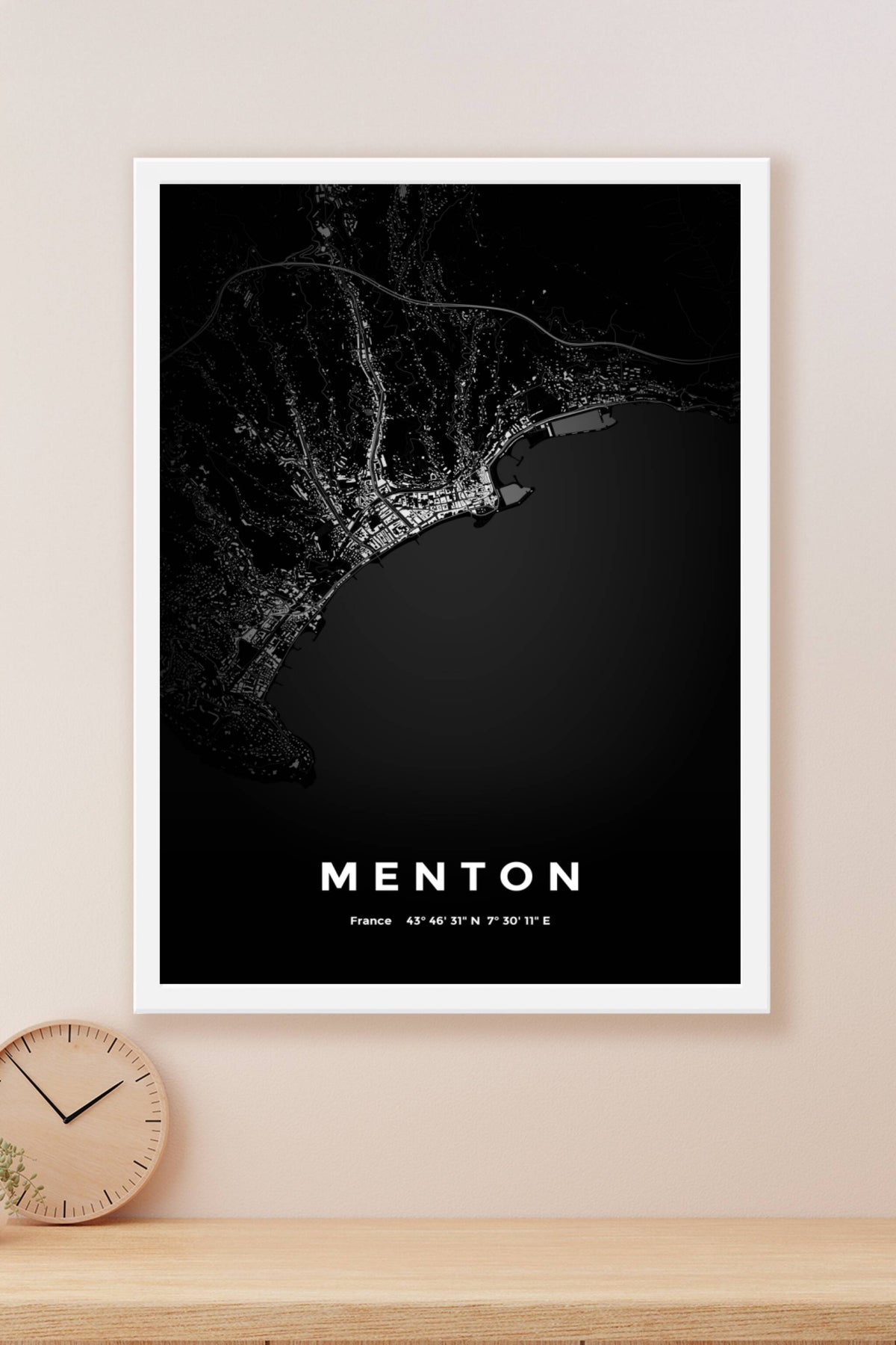 Carte de Menton nuit - Affiche personnalisée