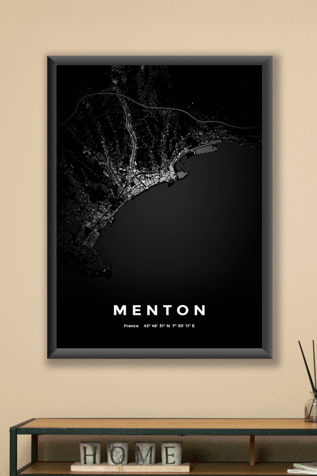 Carte de Menton nuit - Affiche personnalisée