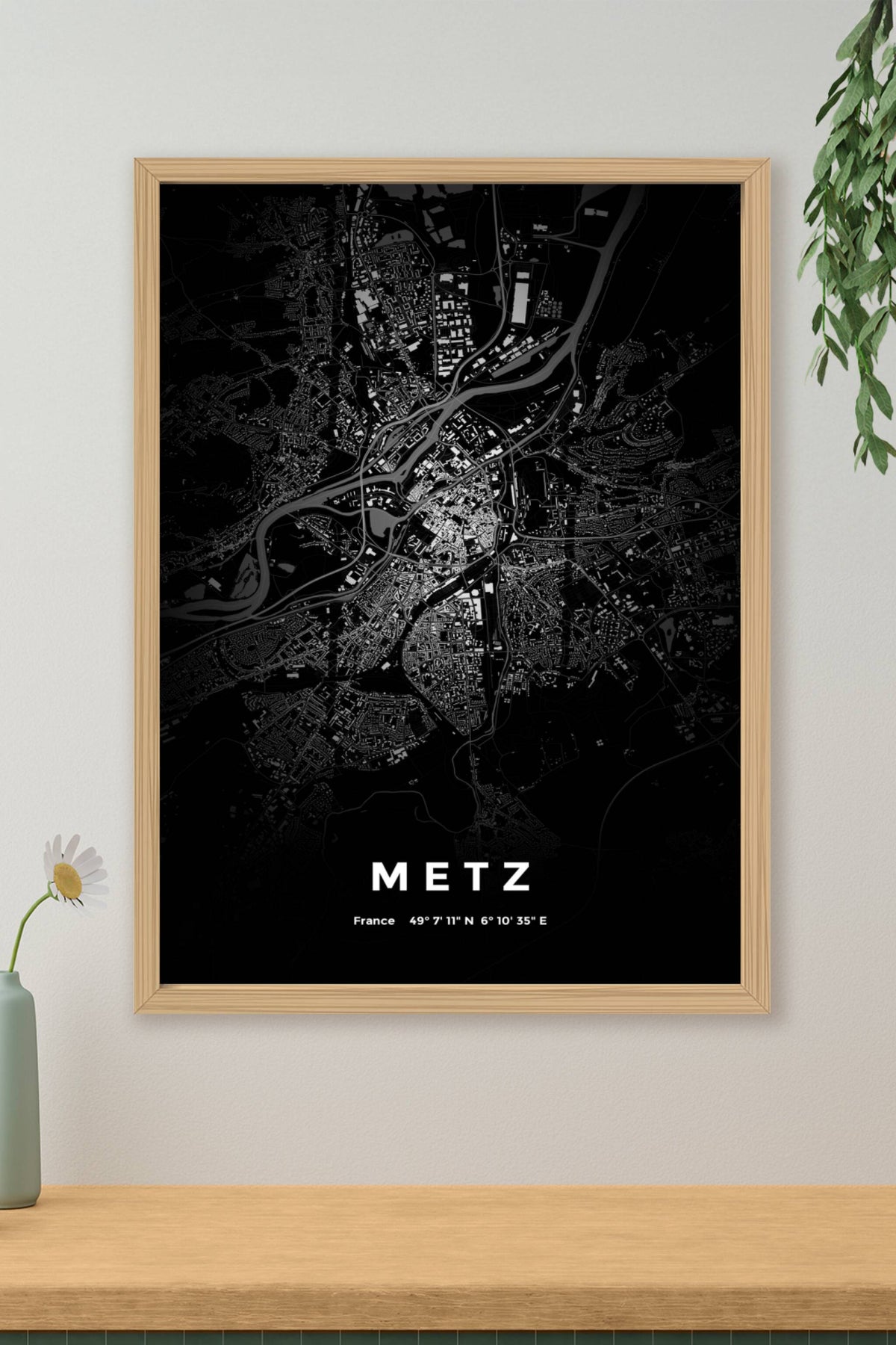 Carte de Metz nuit - Affiche personnalisée