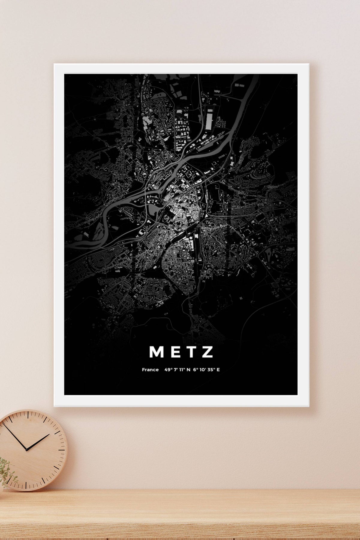 Carte de Metz nuit - Affiche personnalisée