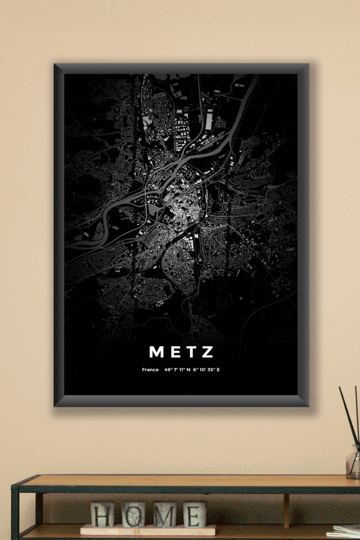 Carte de Metz nuit - Affiche personnalisée