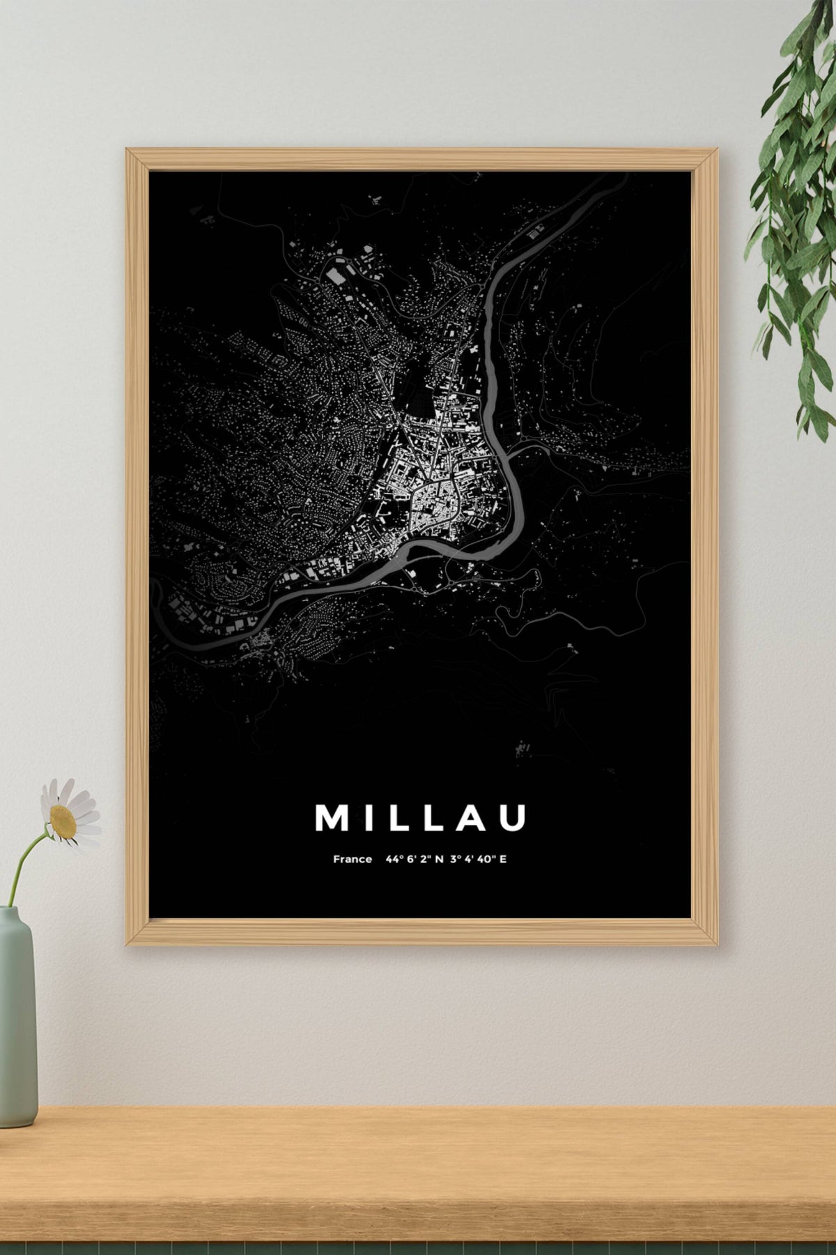 Carte de Millau nuit - Affiche personnalisée
