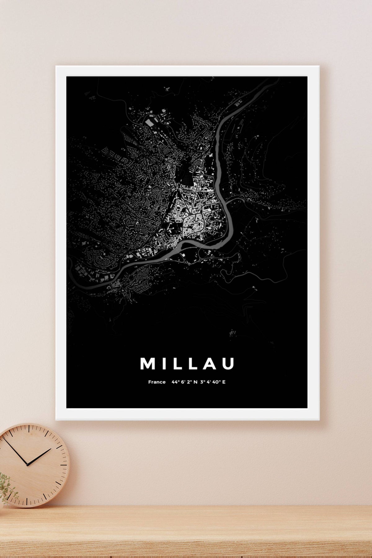 Carte de Millau nuit - Affiche personnalisée