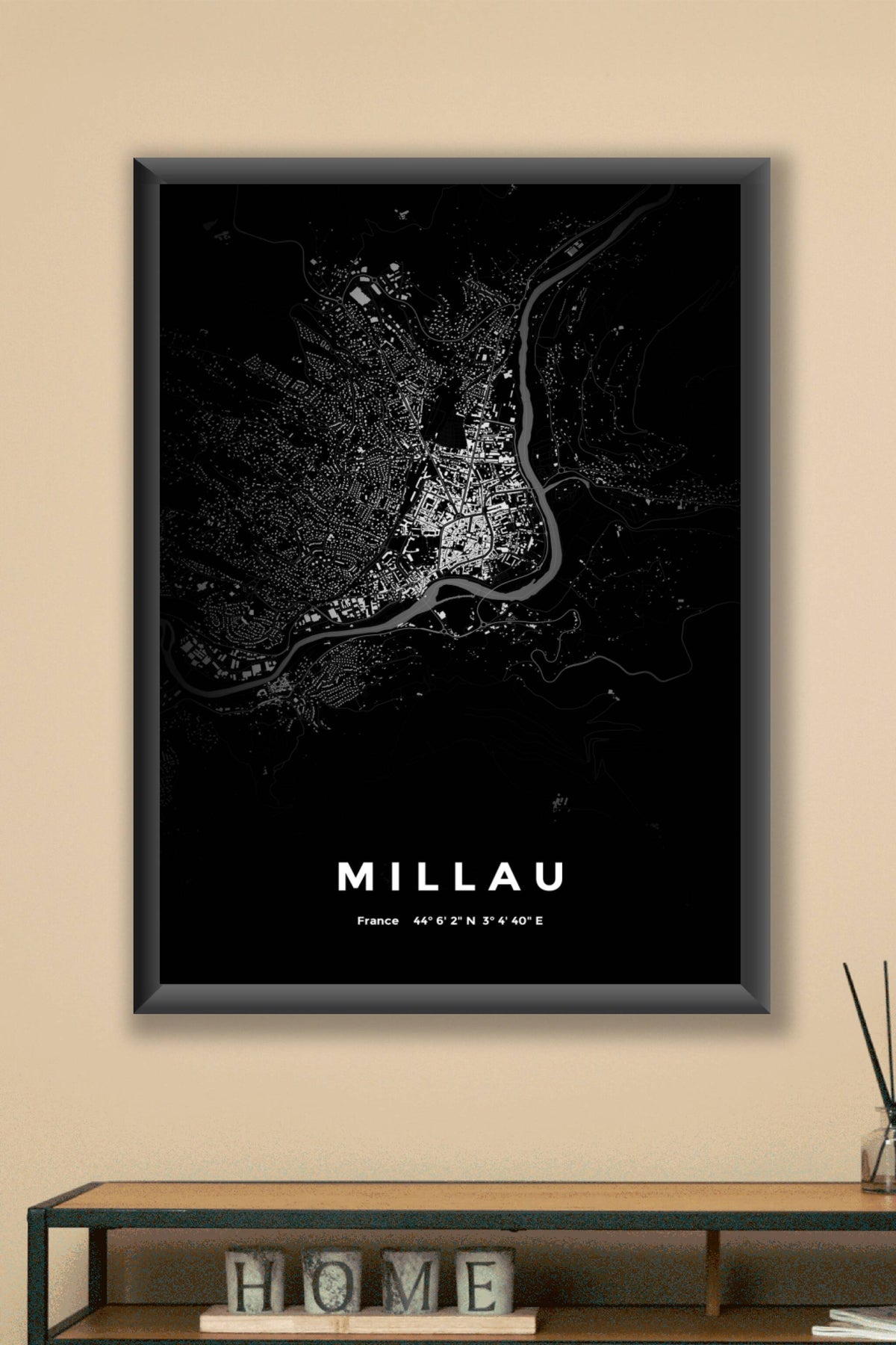 Carte de Millau nuit - Affiche personnalisée