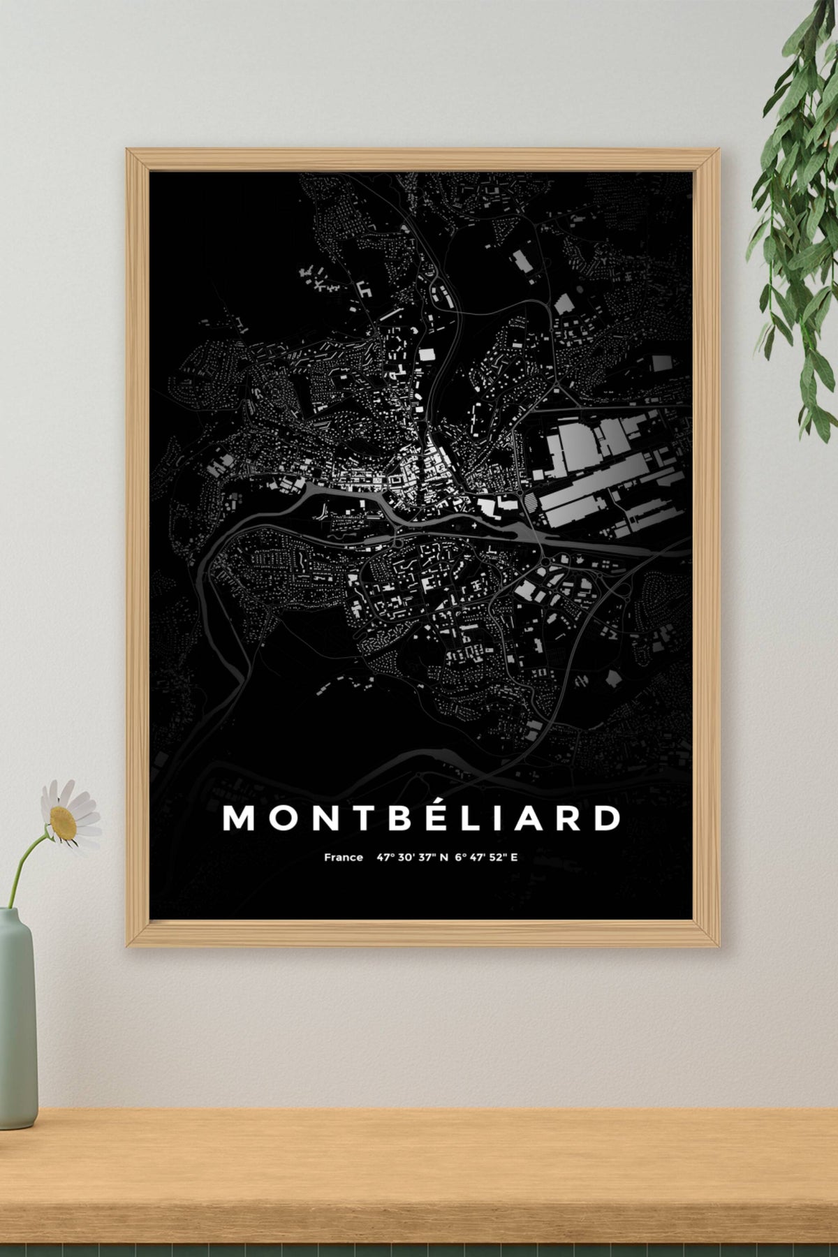 Carte de Montbéliard nuit - Affiche personnalisée