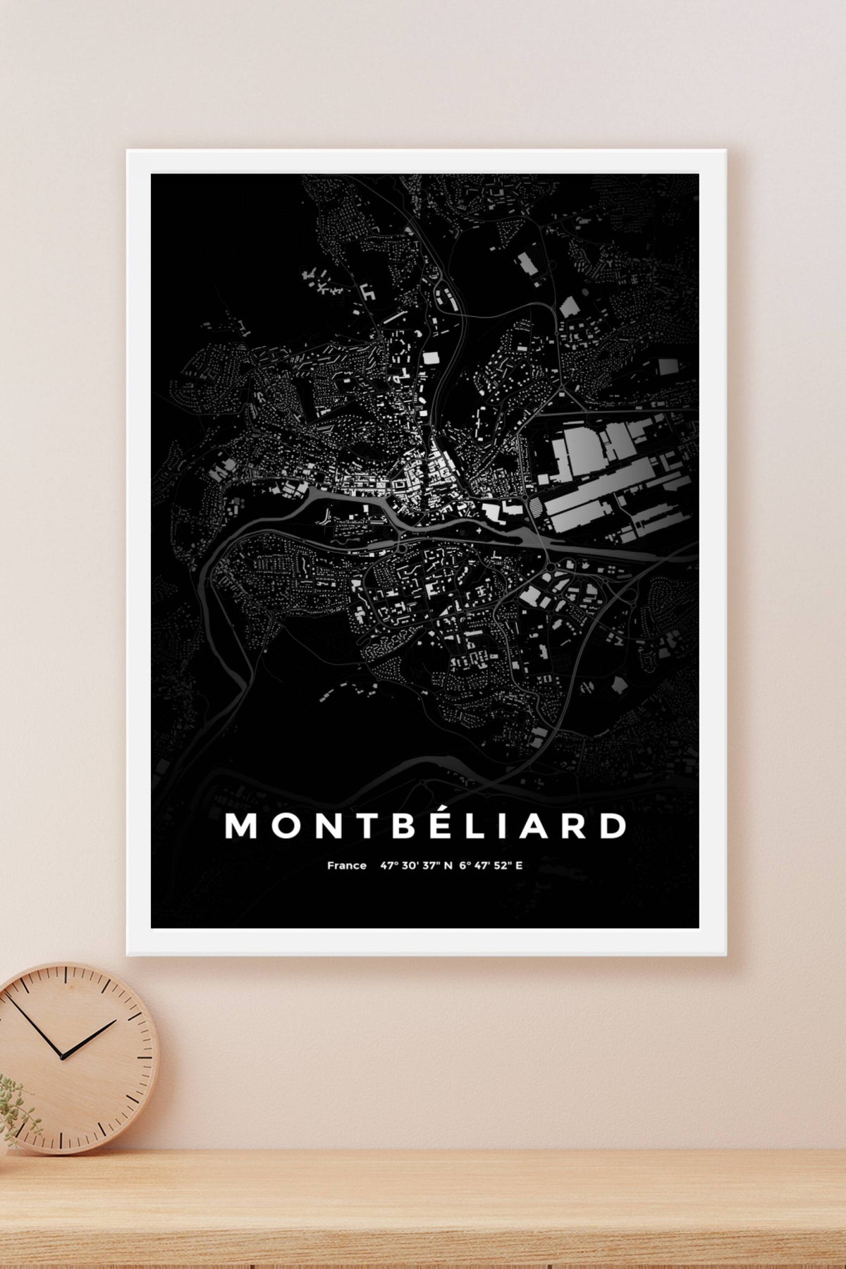 Carte de Montbéliard nuit - Affiche personnalisée