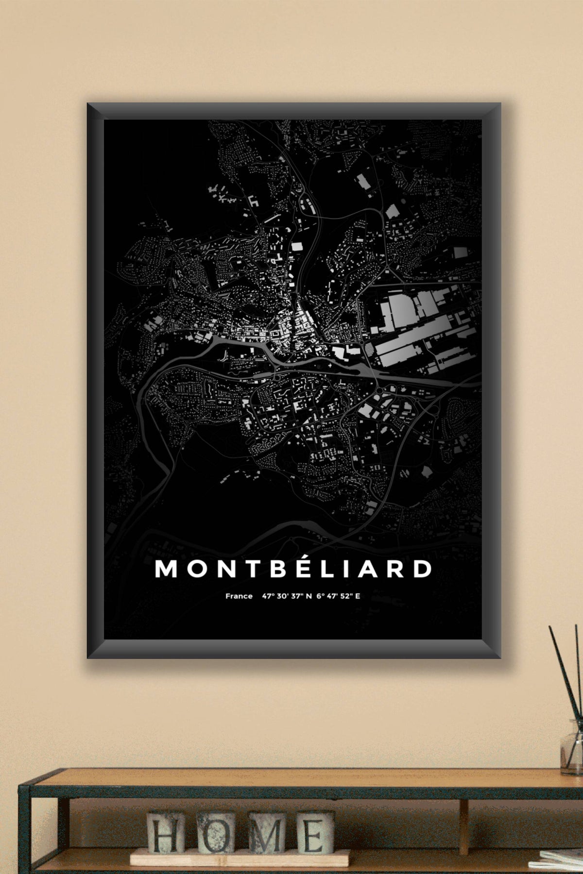 Carte de Montbéliard nuit - Affiche personnalisée