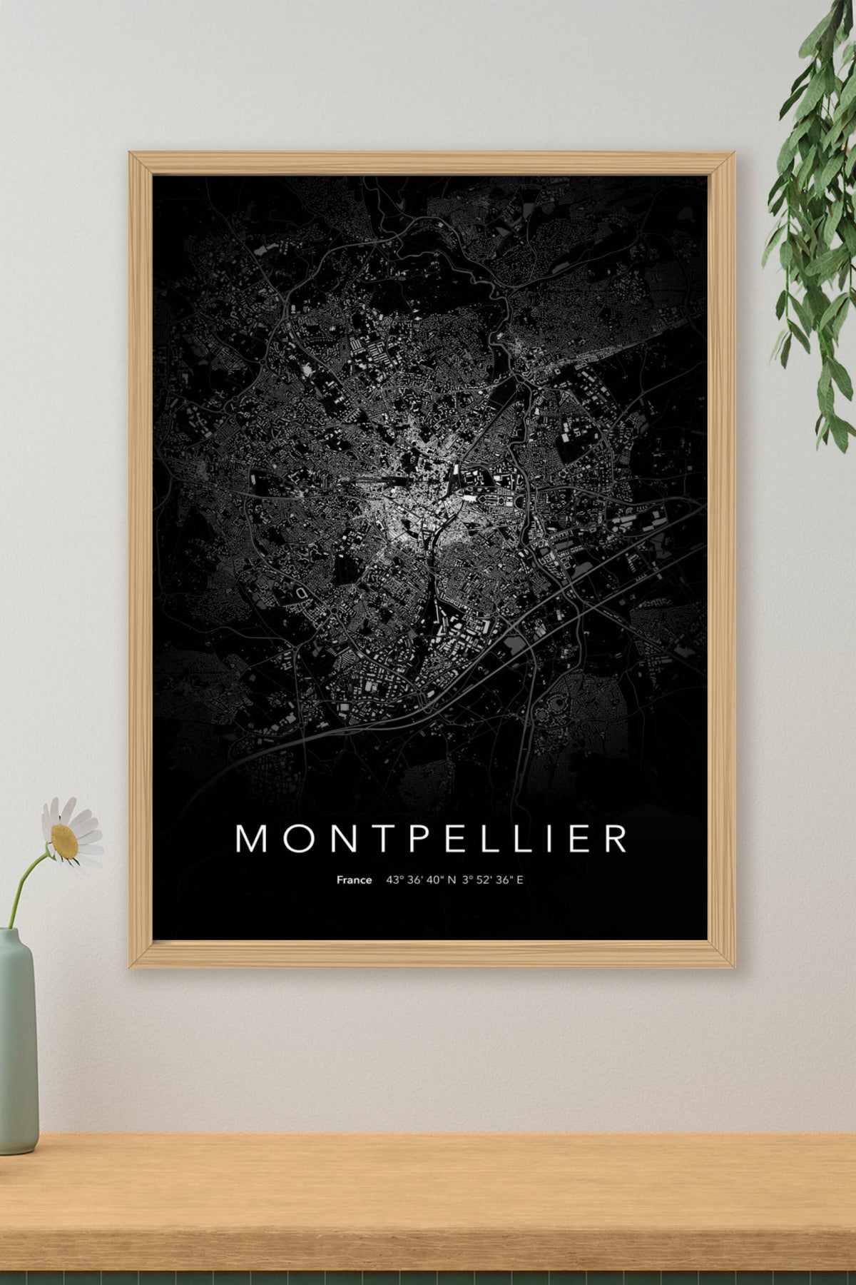 Carte de Montpellier nuit - Affiche personnalisée