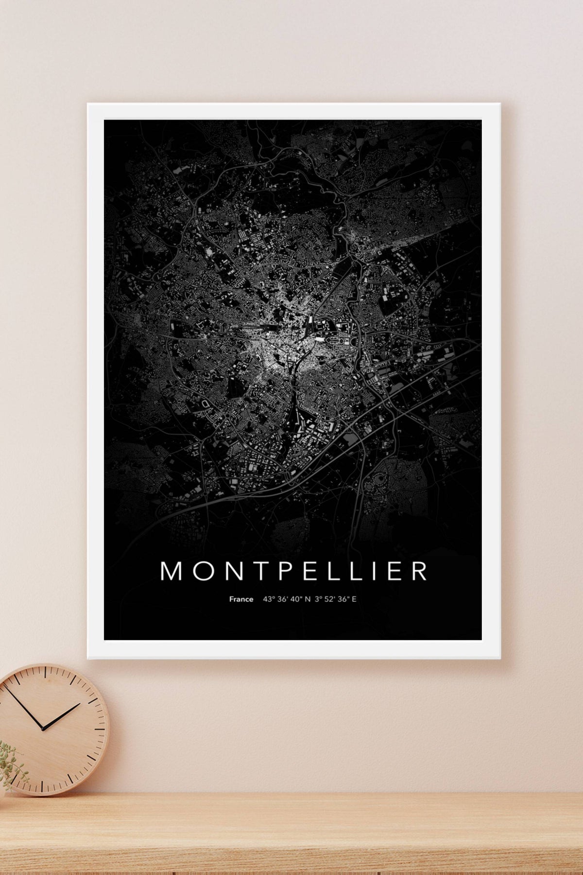 Carte de Montpellier nuit - Affiche personnalisée