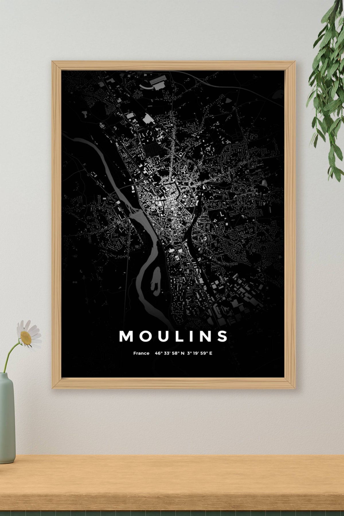 Carte de Moulins nuit - Affiche personnalisée