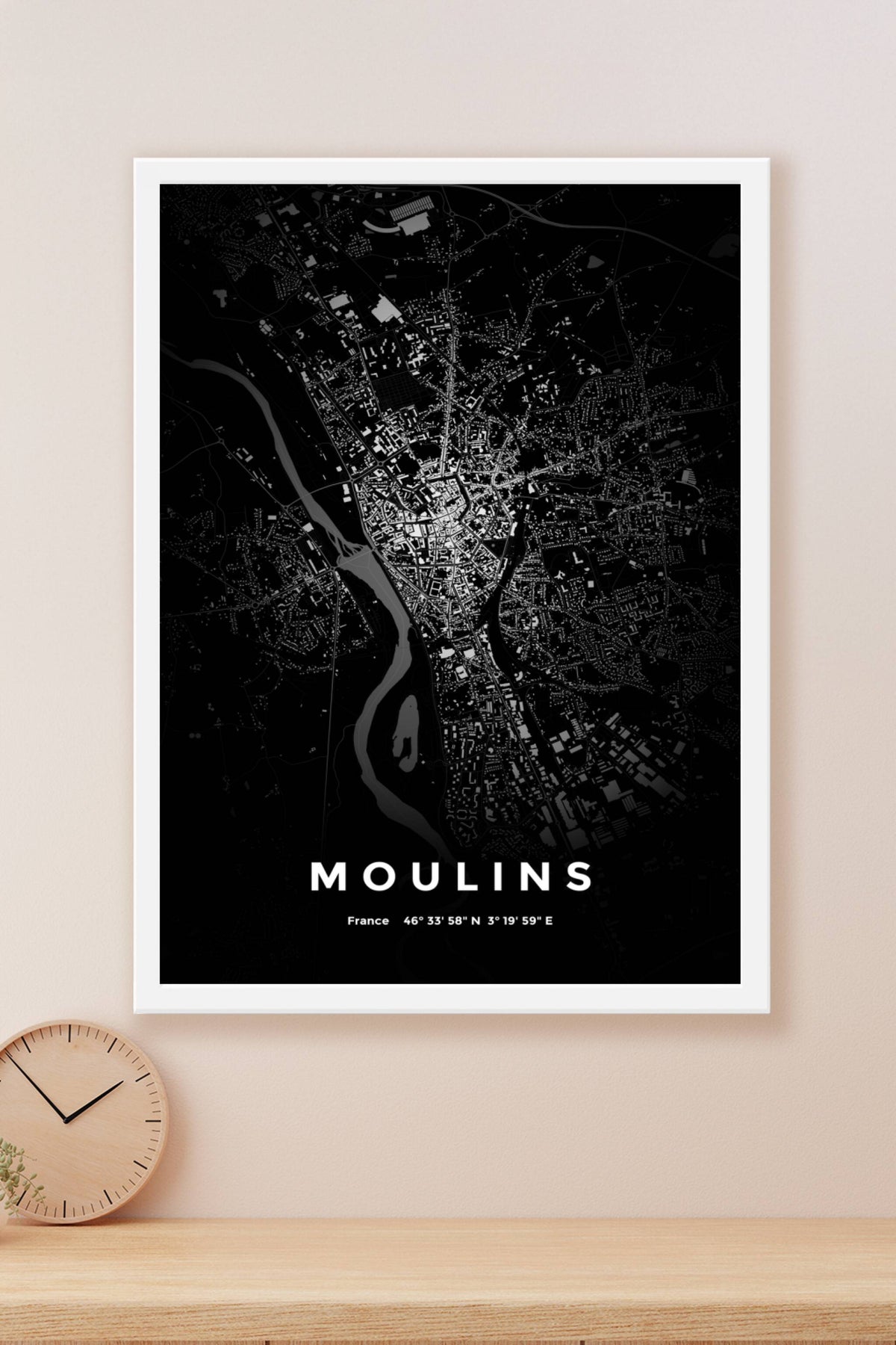 Carte de Moulins nuit - Affiche personnalisée