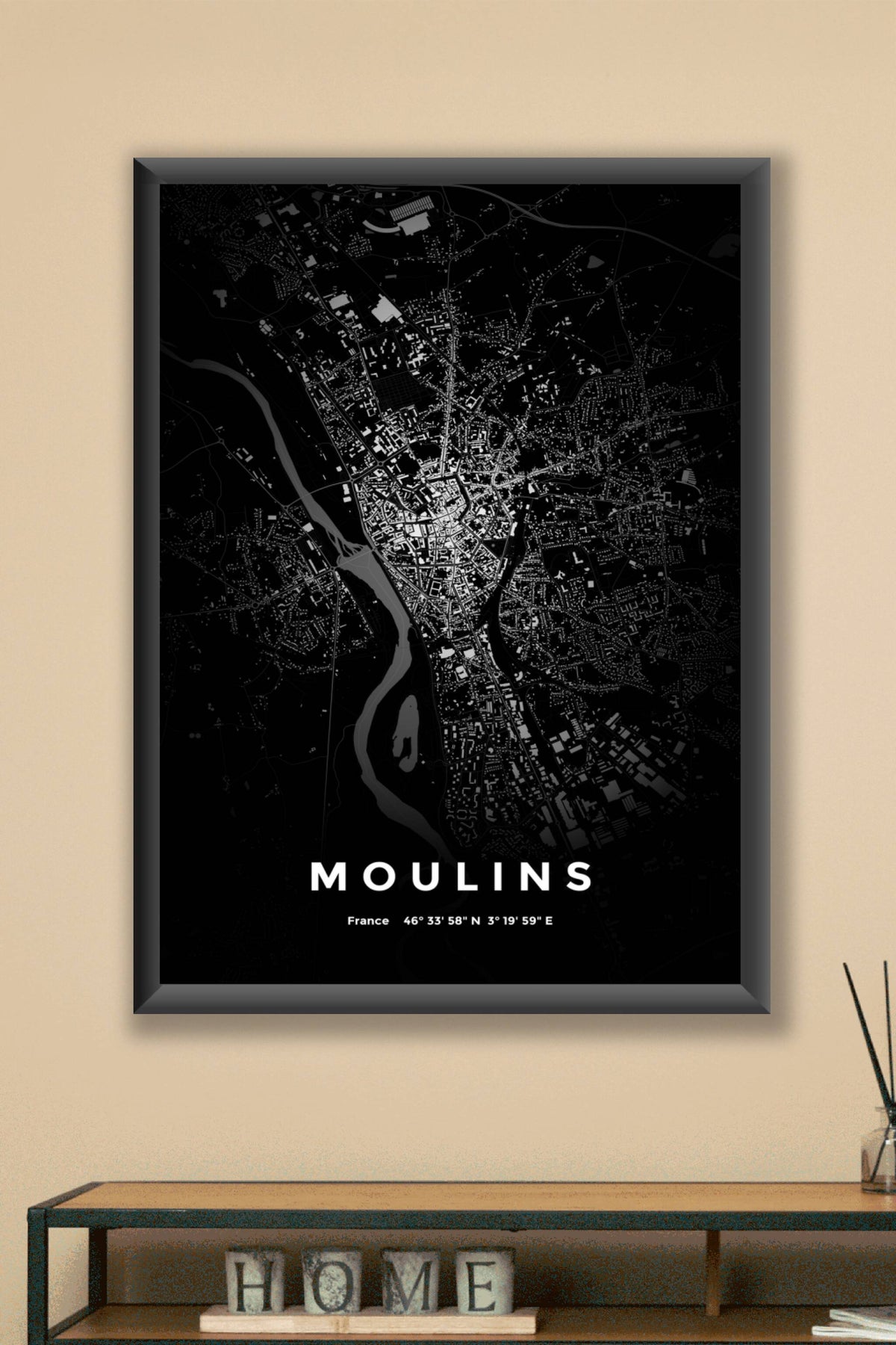 Carte de Moulins nuit - Affiche personnalisée
