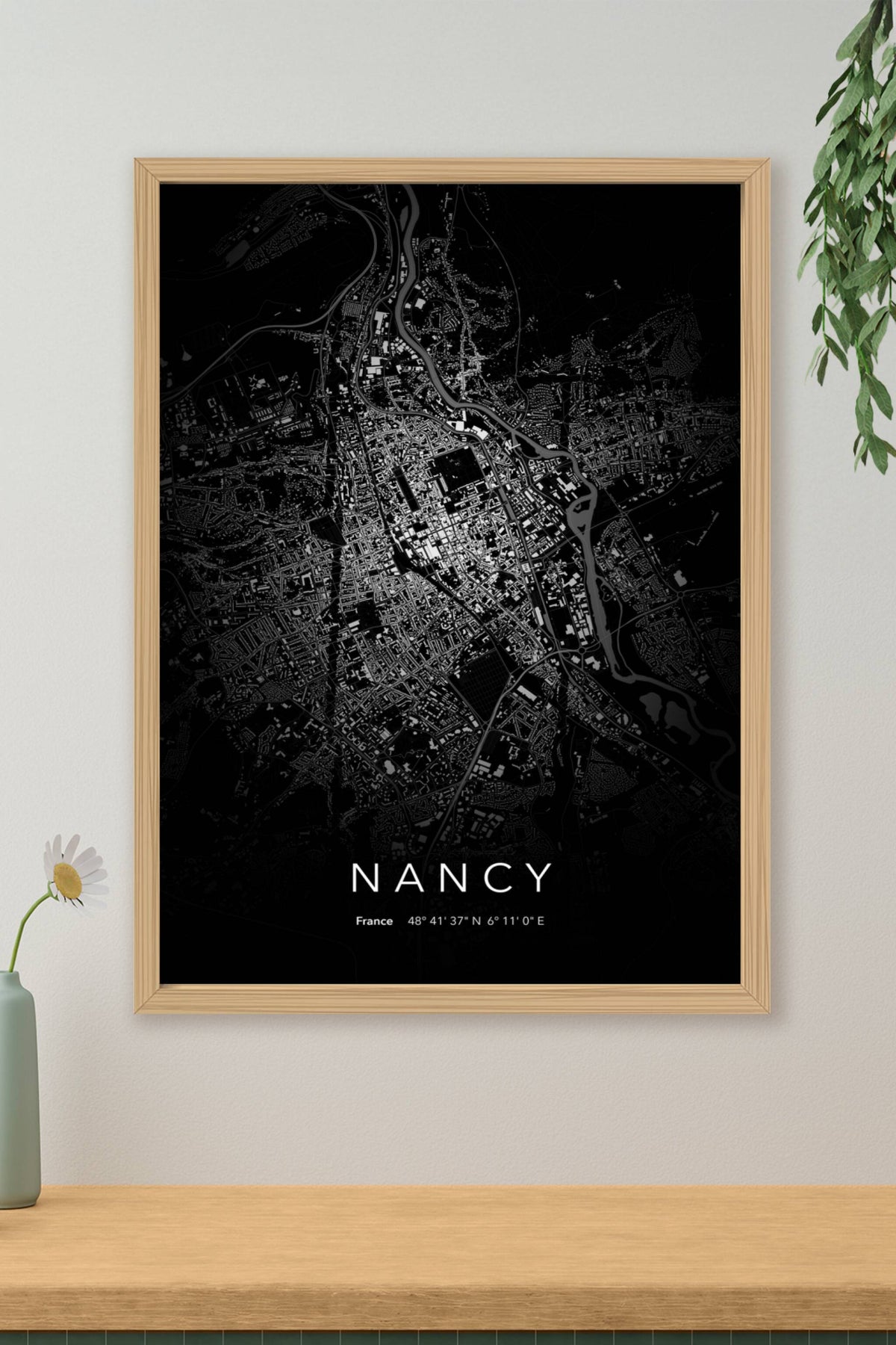 Carte de Nancy nuit - Affiche personnalisée