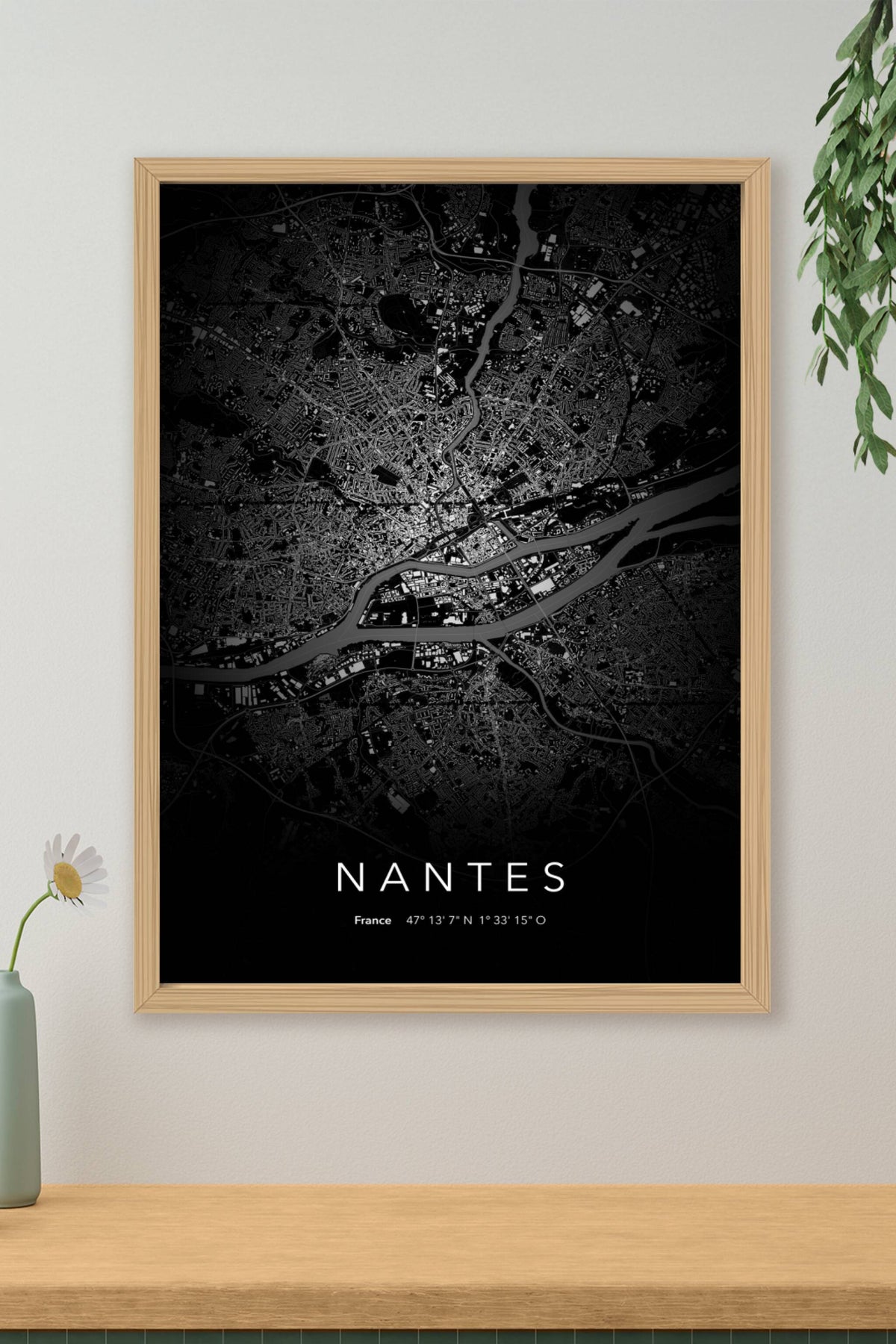 Carte de Nantes nuit - Affiche personnalisée