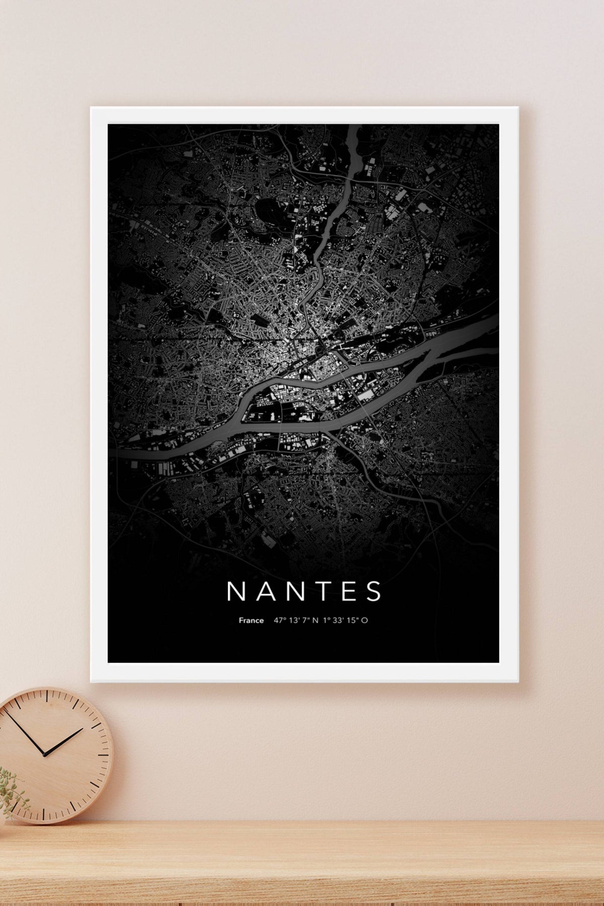 Carte de Nantes nuit - Affiche personnalisée