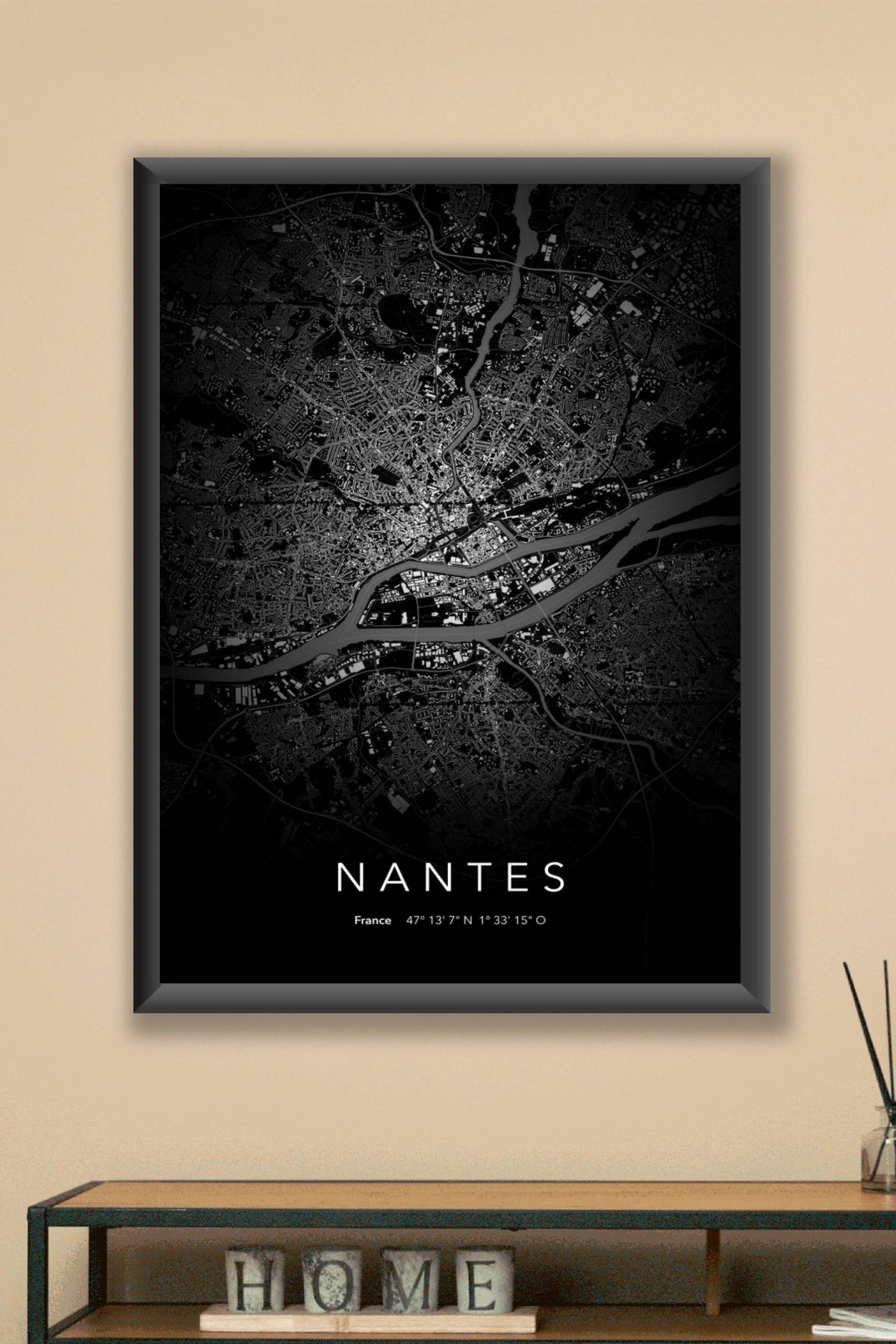 Carte de Nantes nuit - Affiche personnalisée