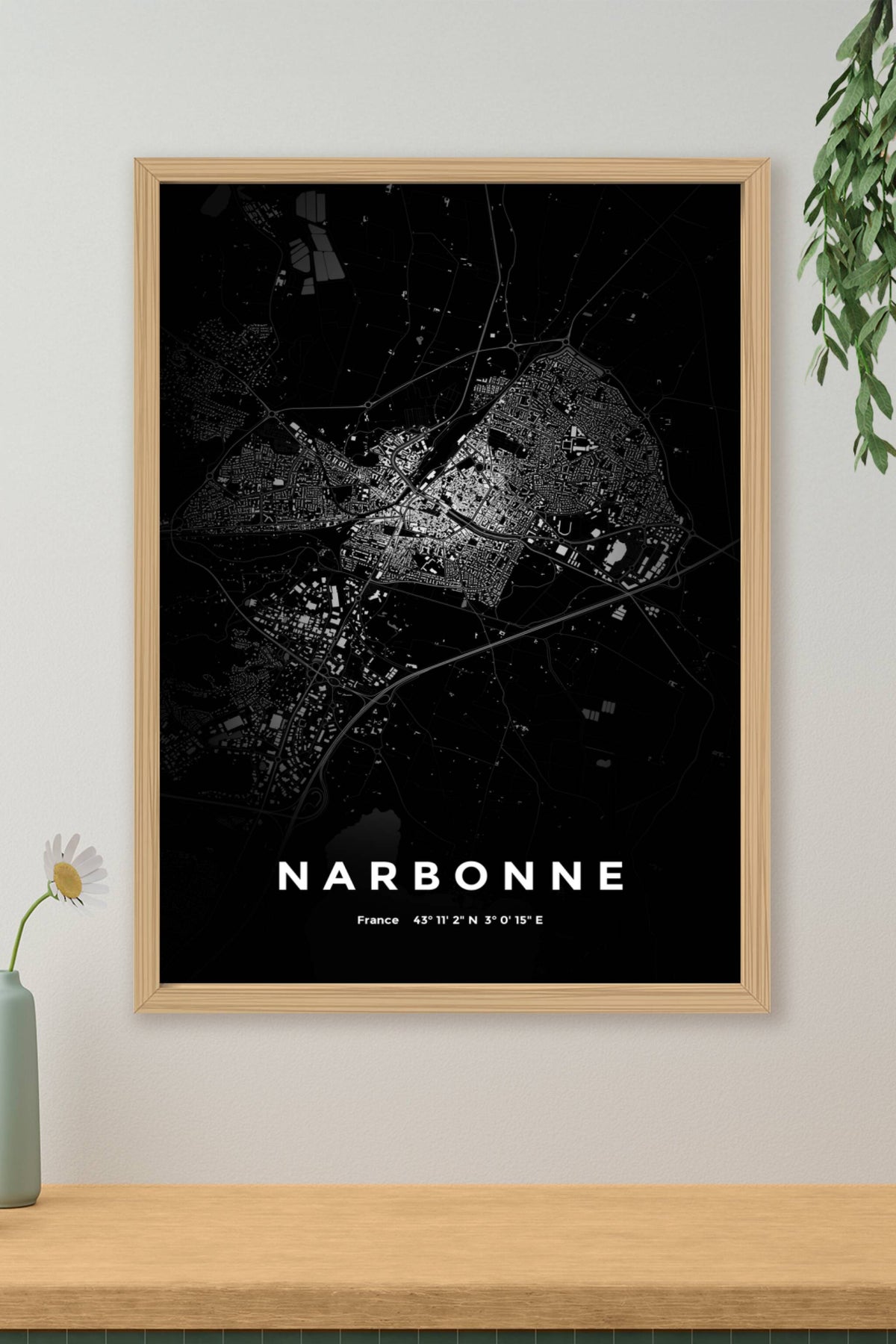 Carte de Narbonne nuit - Affiche personnalisée
