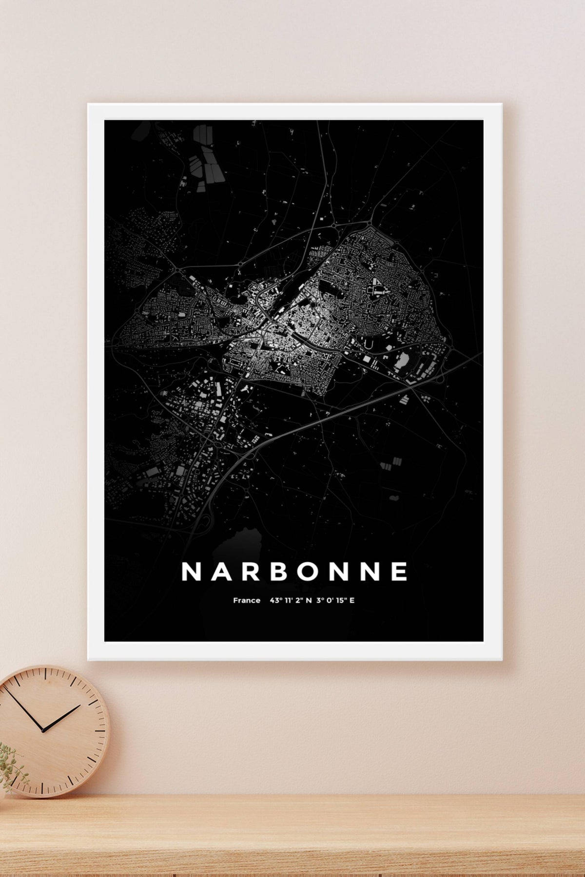 Carte de Narbonne nuit - Affiche personnalisée