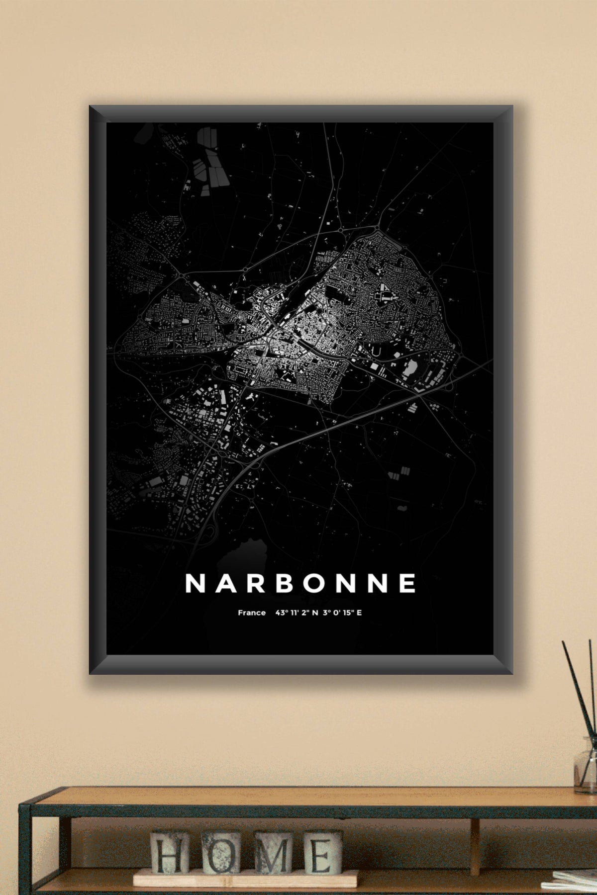 Carte de Narbonne nuit - Affiche personnalisée