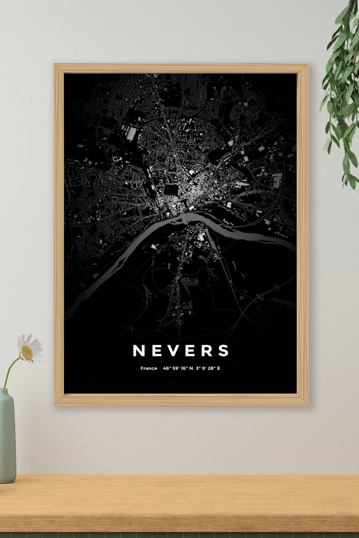 Carte de Nevers nuit - Affiche personnalisée