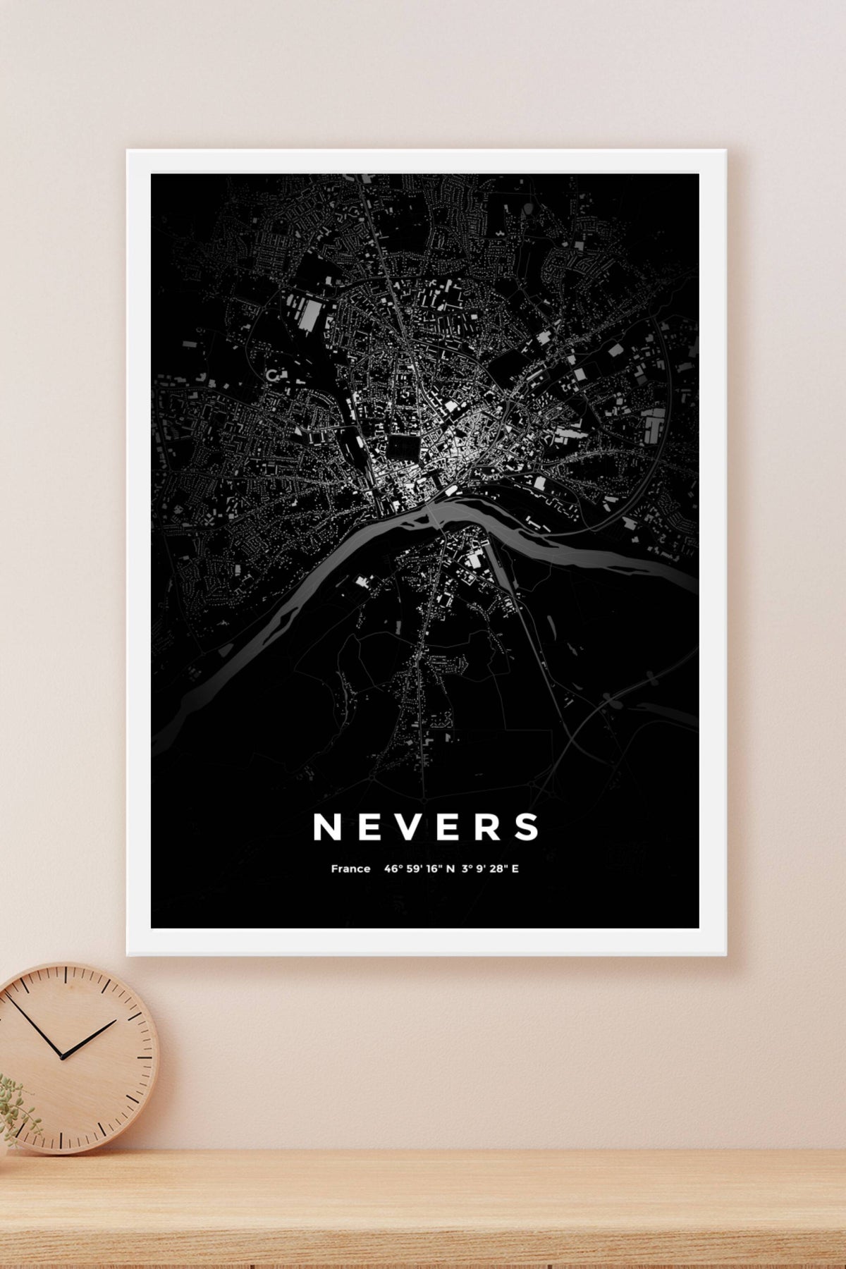 Carte de Nevers nuit - Affiche personnalisée