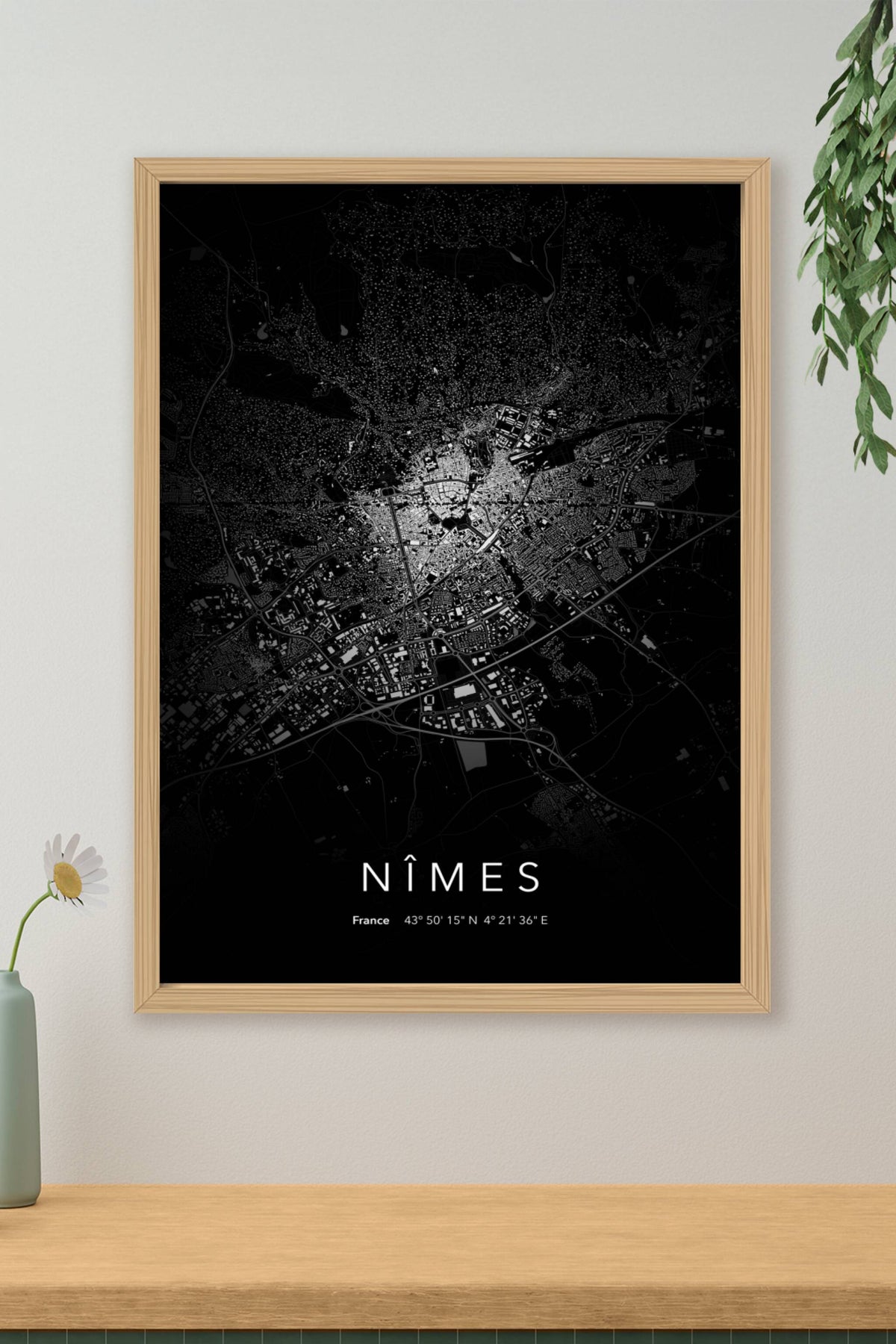 Carte de Nîmes nuit - Affiche personnalisée