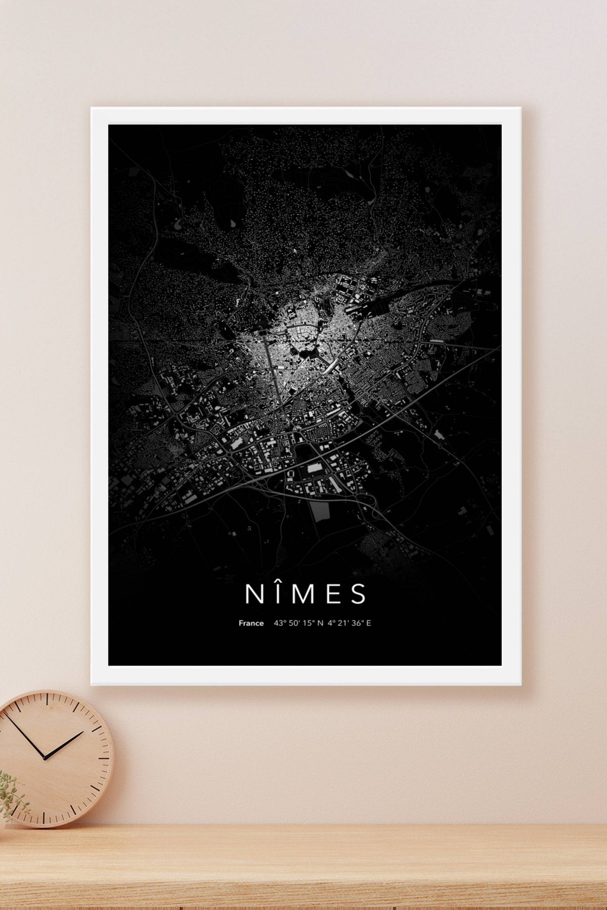 Carte de Nîmes nuit - Affiche personnalisée