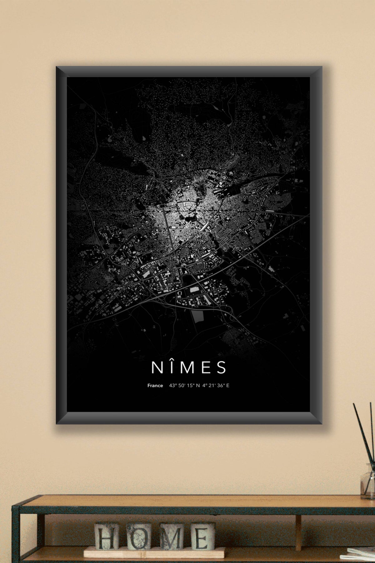 Carte de Nîmes nuit - Affiche personnalisée