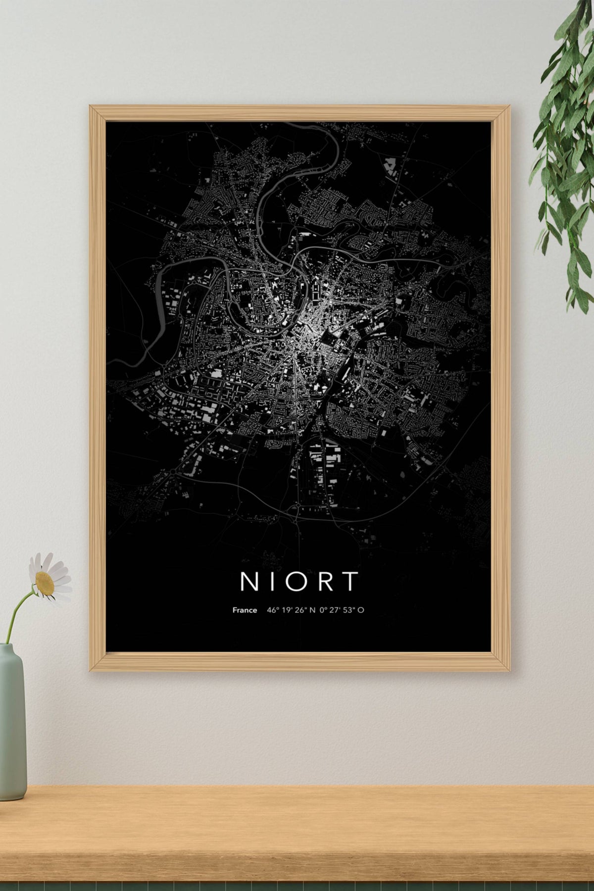 Carte de Niort nuit - Affiche personnalisée