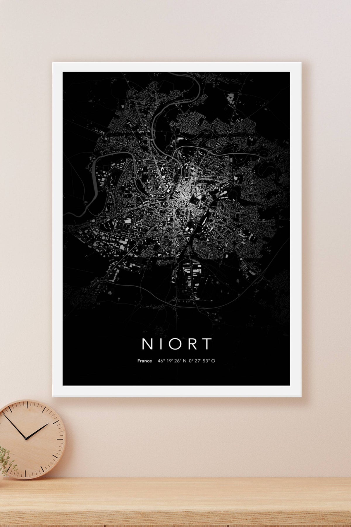 Carte de Niort nuit - Affiche personnalisée