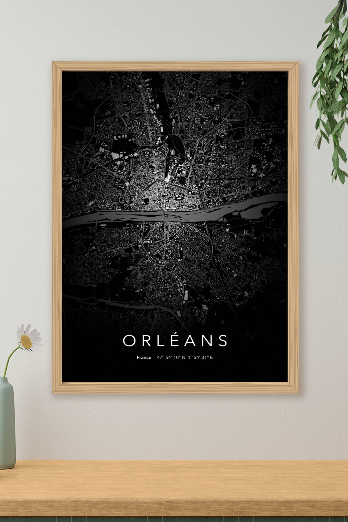 Carte d'Orléans nuit - Affiche personnalisée