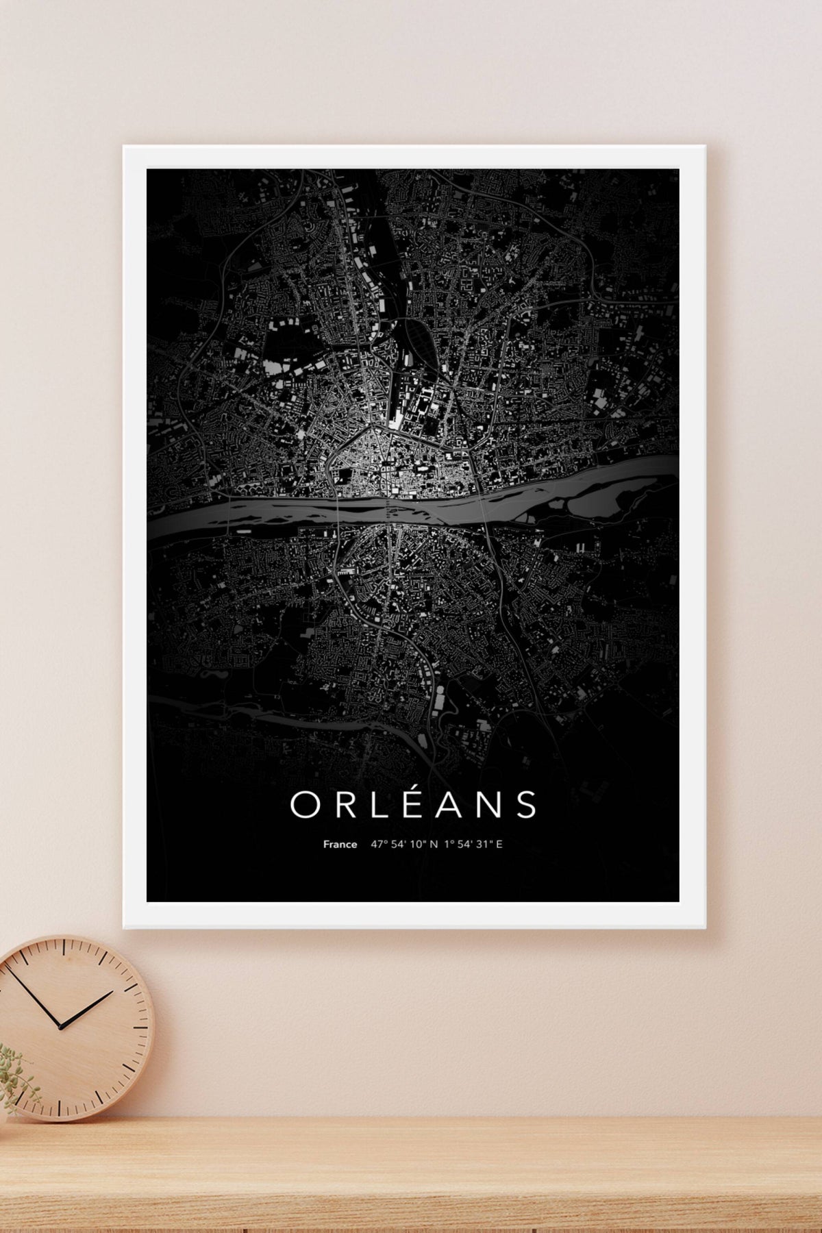 Carte d'Orléans nuit - Affiche personnalisée