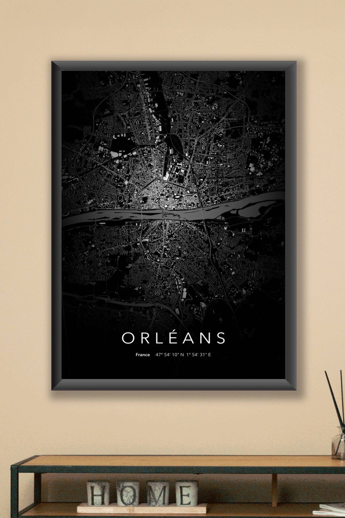 Carte d'Orléans nuit - Affiche personnalisée