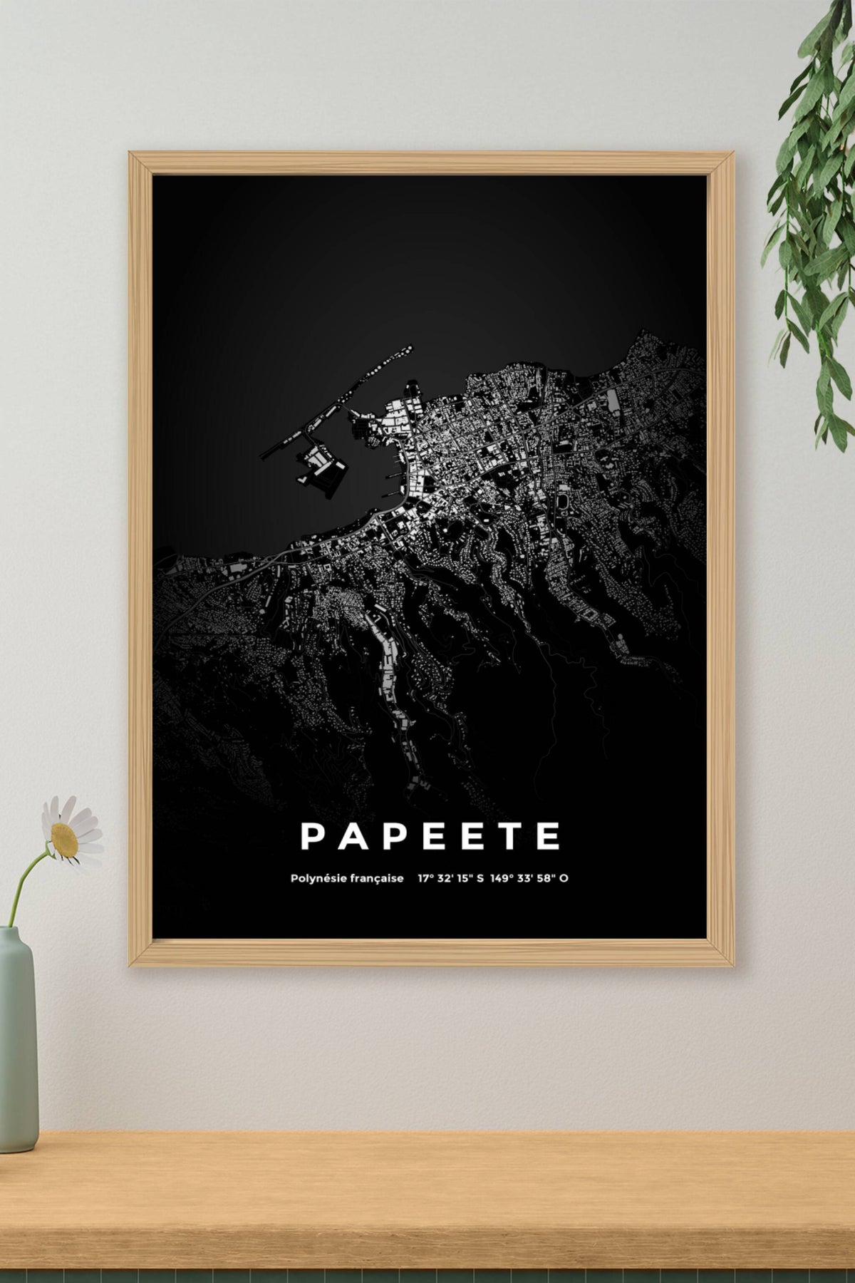 Carte de Papeete nuit - Affiche personnalisée