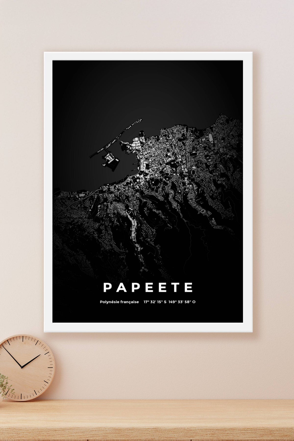 Carte de Papeete nuit - Affiche personnalisée