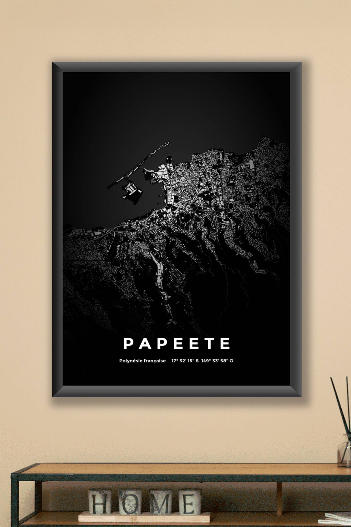 Carte de Papeete nuit - Affiche personnalisée