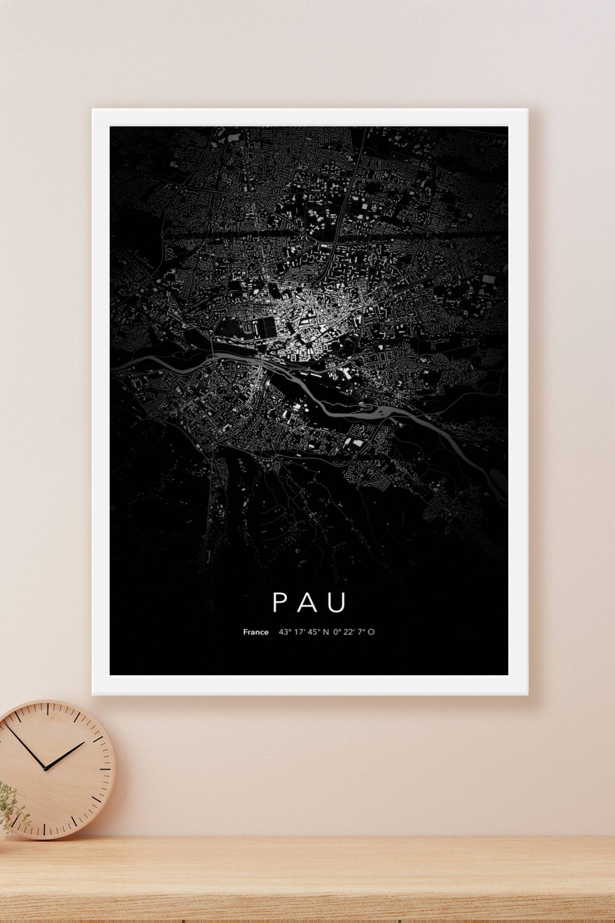 Carte de Pau nuit - Affiche personnalisée