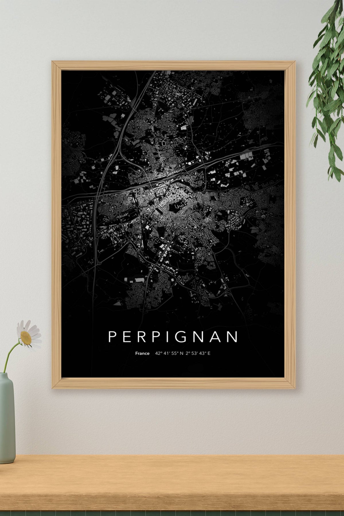 Carte de Perpignan nuit - Affiche personnalisée