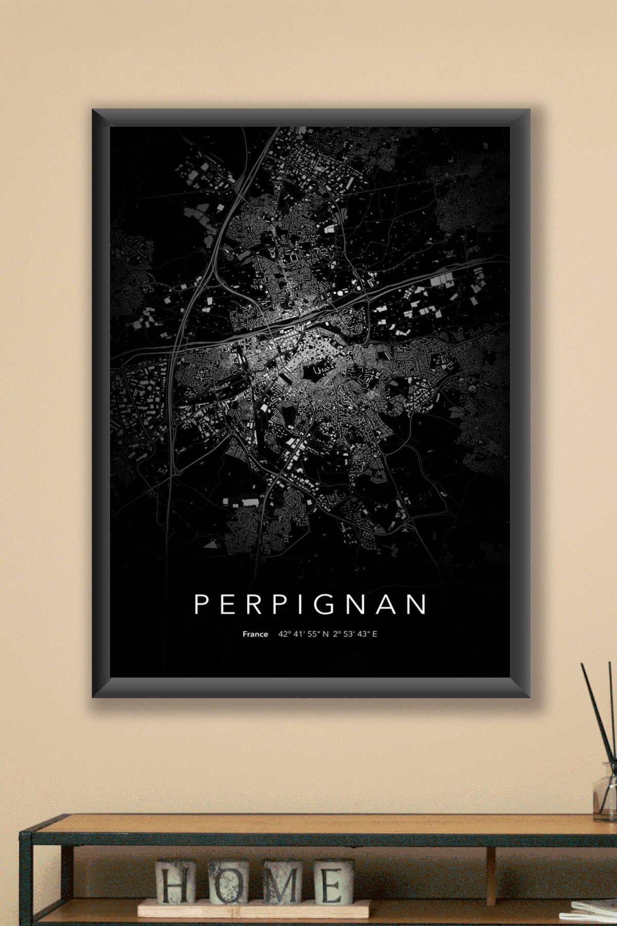 Carte de Perpignan nuit - Affiche personnalisée