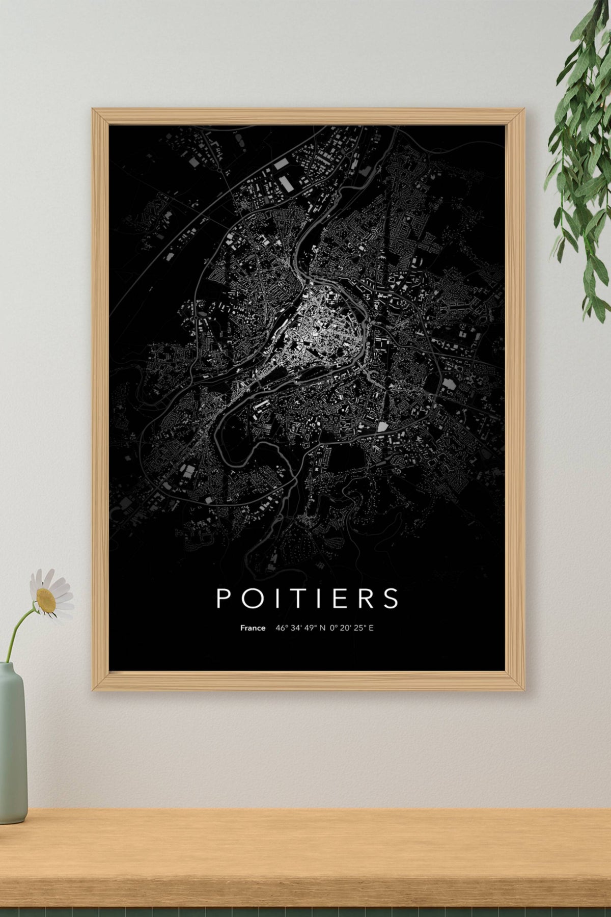Carte de Poitiers nuit - Affiche personnalisée