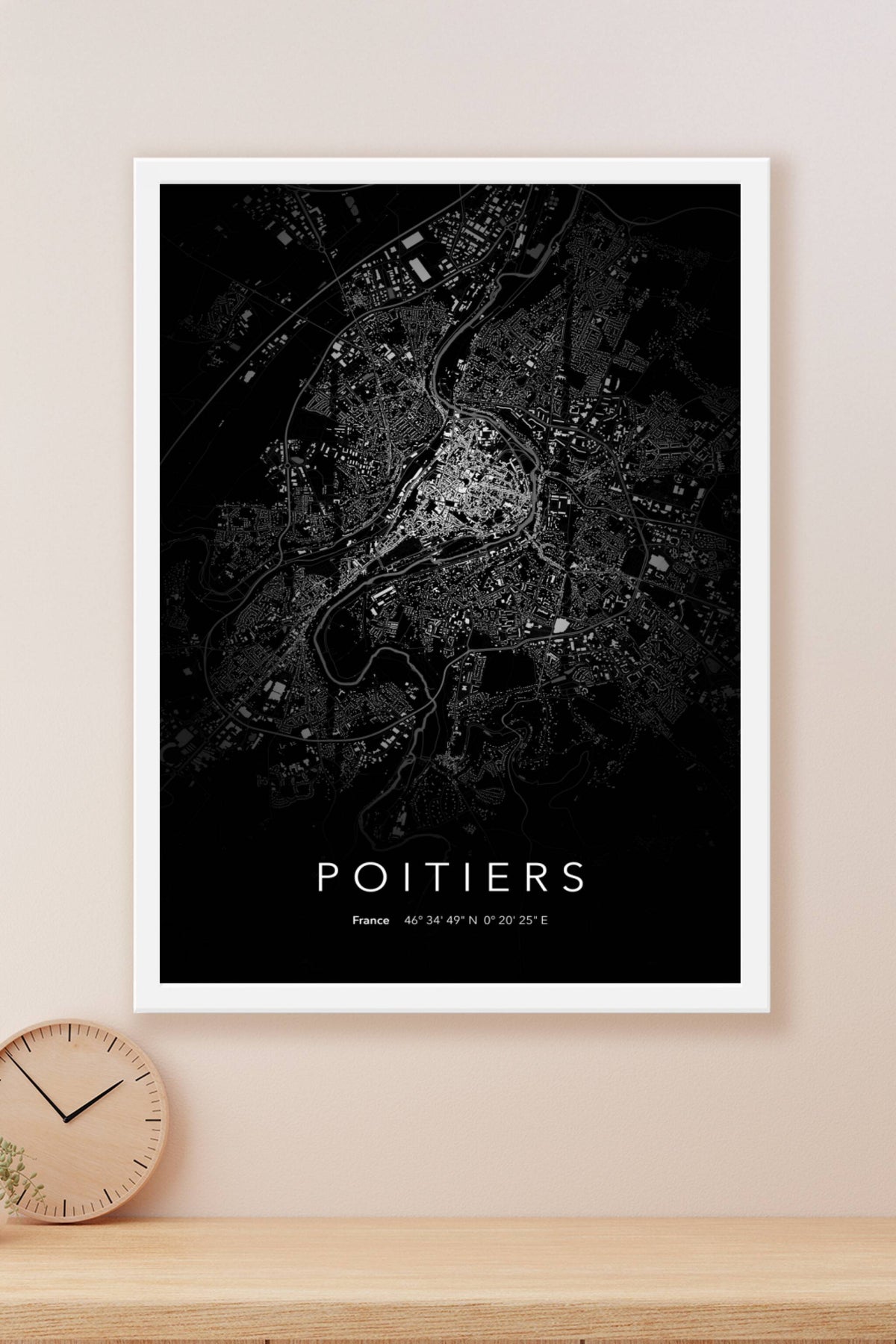Carte de Poitiers nuit - Affiche personnalisée