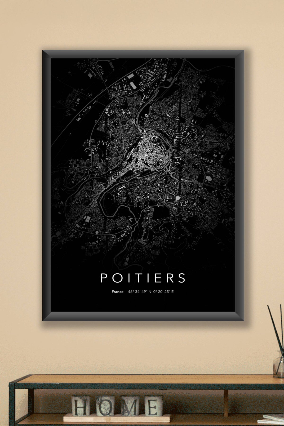 Carte de Poitiers nuit - Affiche personnalisée
