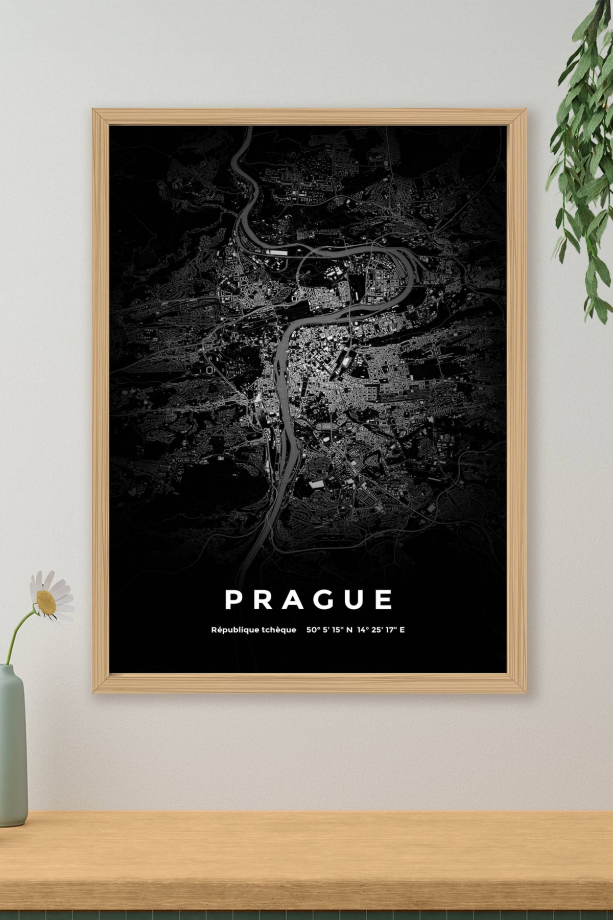 Carte de Prague nuit - Affiche personnalisée