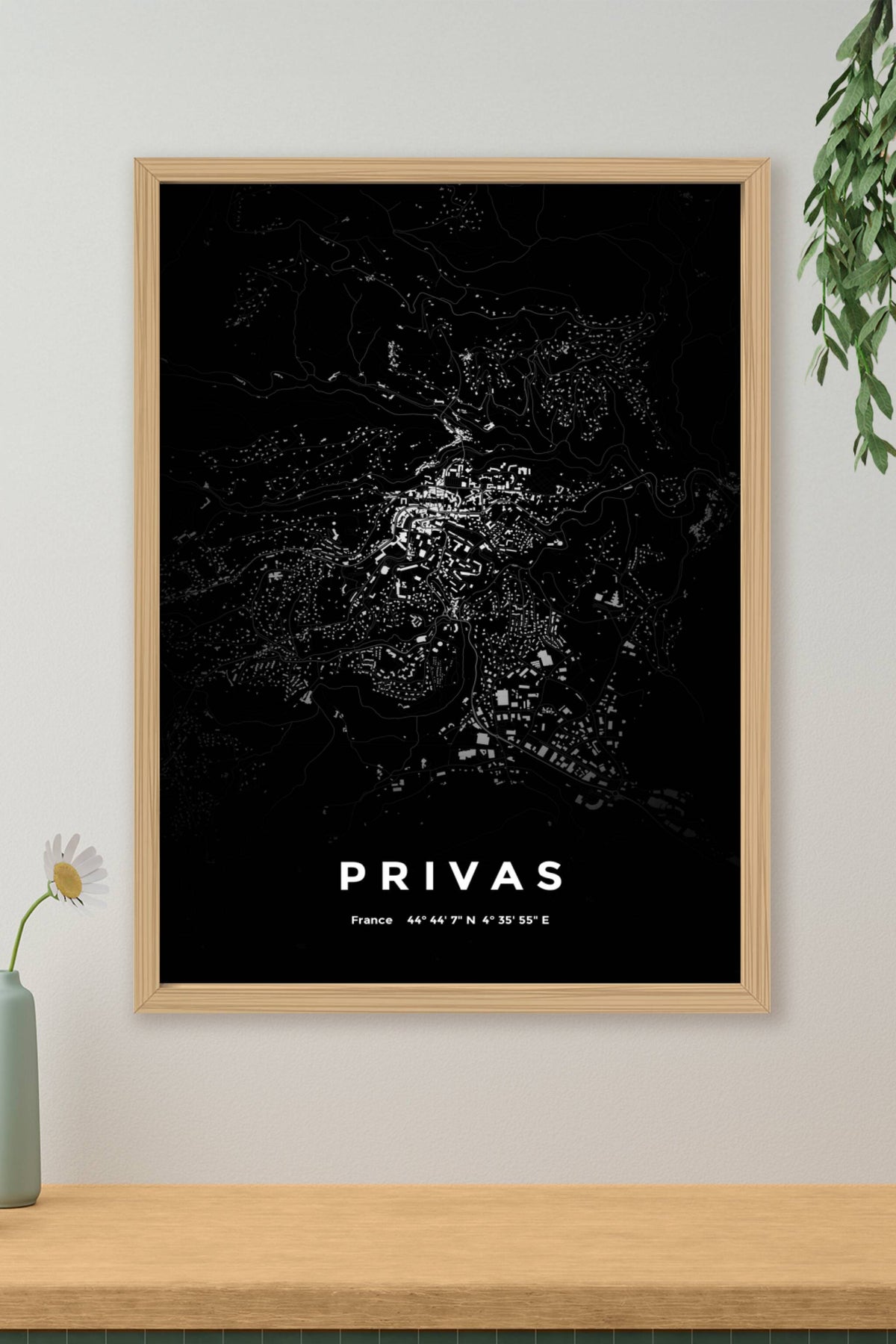 Carte de Privas nuit - Affiche personnalisée